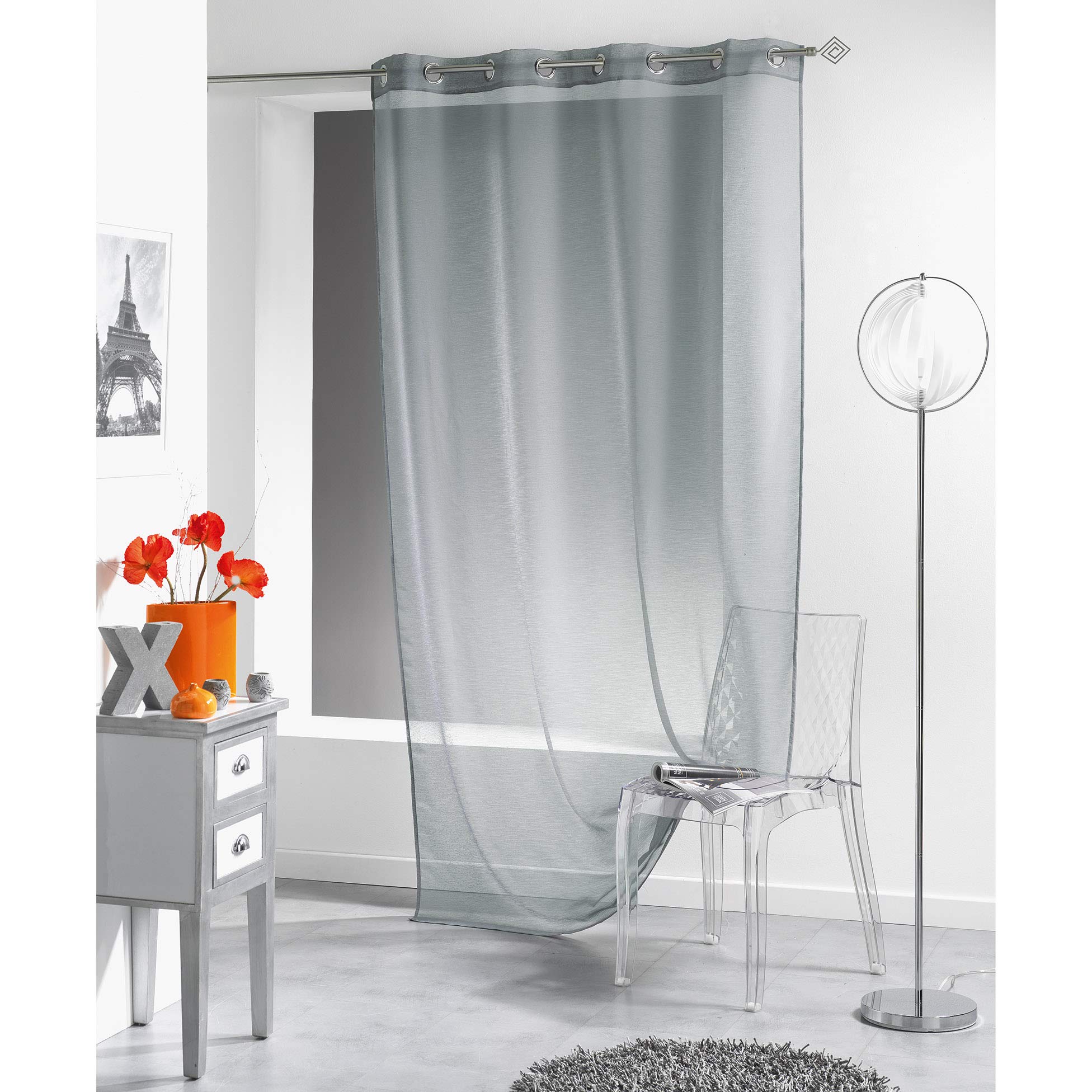 Douceur D'Interieur 140 x 240 cm 100 Percent Polyester Curtain Rings Voile Sable Lissea Gris, Grey, W 55.1" x L 94.5" (1 Panels)