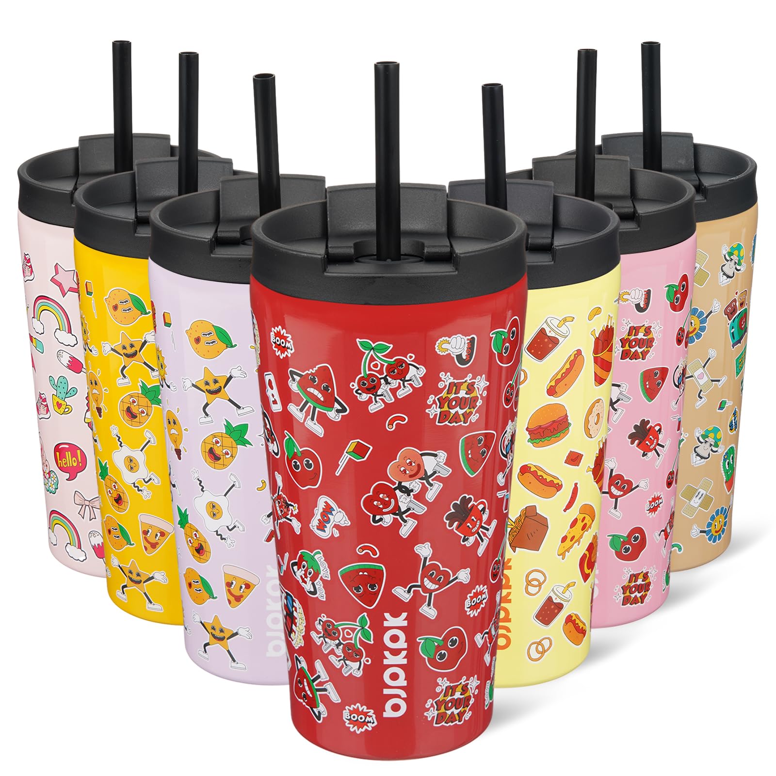 BJPKPK 18 oz Coffee Tumbler with Straw, Insulated Stainless Steel Cup