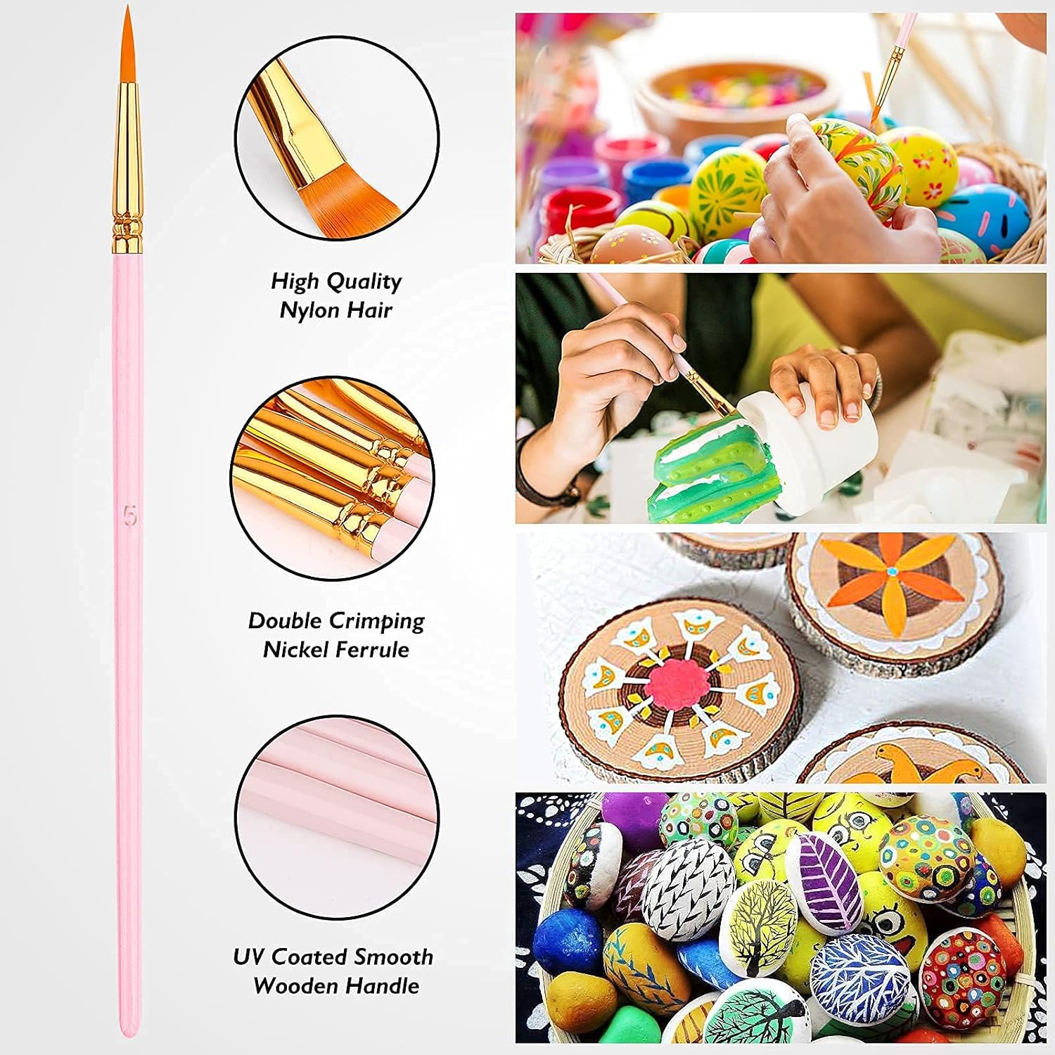 Paint Brushes Set, 2Pack 20 Pcs Paint Brushes for Acrylic Painting, Oil Watercolor Acrylic Paint Brush, Artist Paintbrushes for Body Face Rock Canvas, Kids Adult Drawing Arts Crafts Supplies, Pink