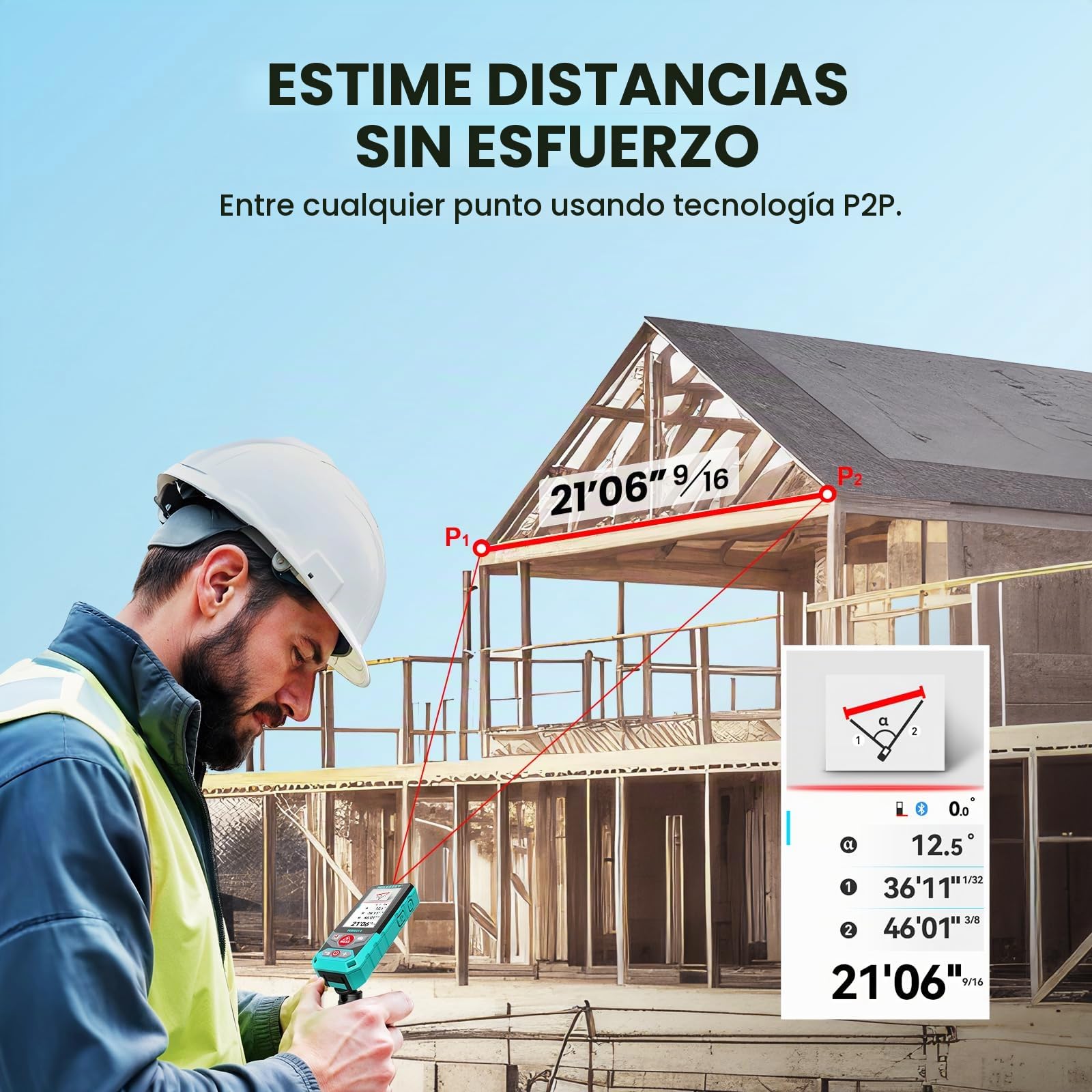 MILESEEY P9 Medidor Laser para Exteriores, 300m Metro Láser de Profesional | Zoom HD 4X, 3" Pantalla Retroilum, Tecnología Punto a Punto para Grandes Proyectos al Exterior