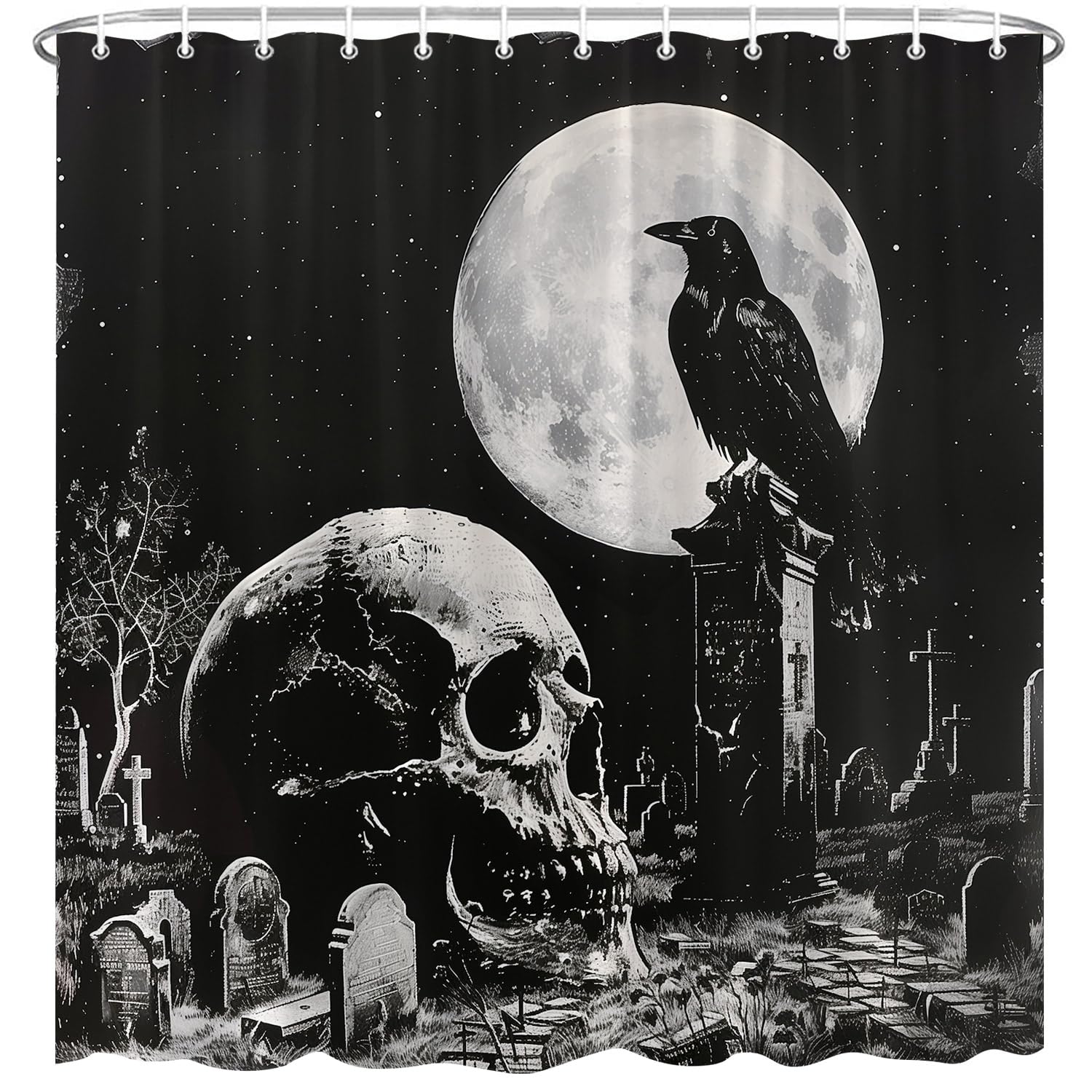 Cortina De Ducha De Mano Gótica Oscura Con Diseño De Cruz Y Ganchos Tamano 60 X 72 Pulgadas