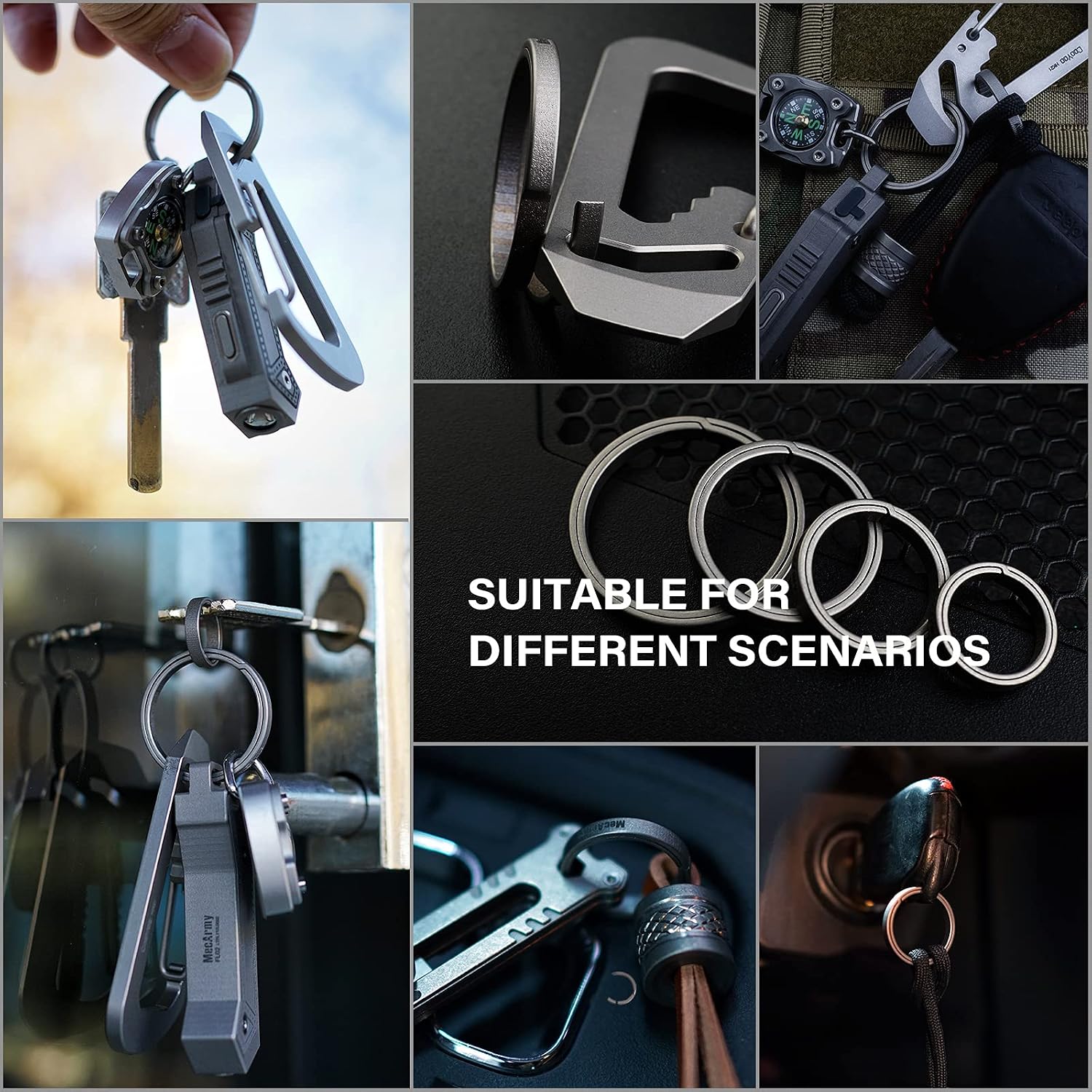 MecArmy EDC Titanium Keyring, Side-Pushing Designed Protect Your Nails, Key Chain Key Rings Holder Split Rings