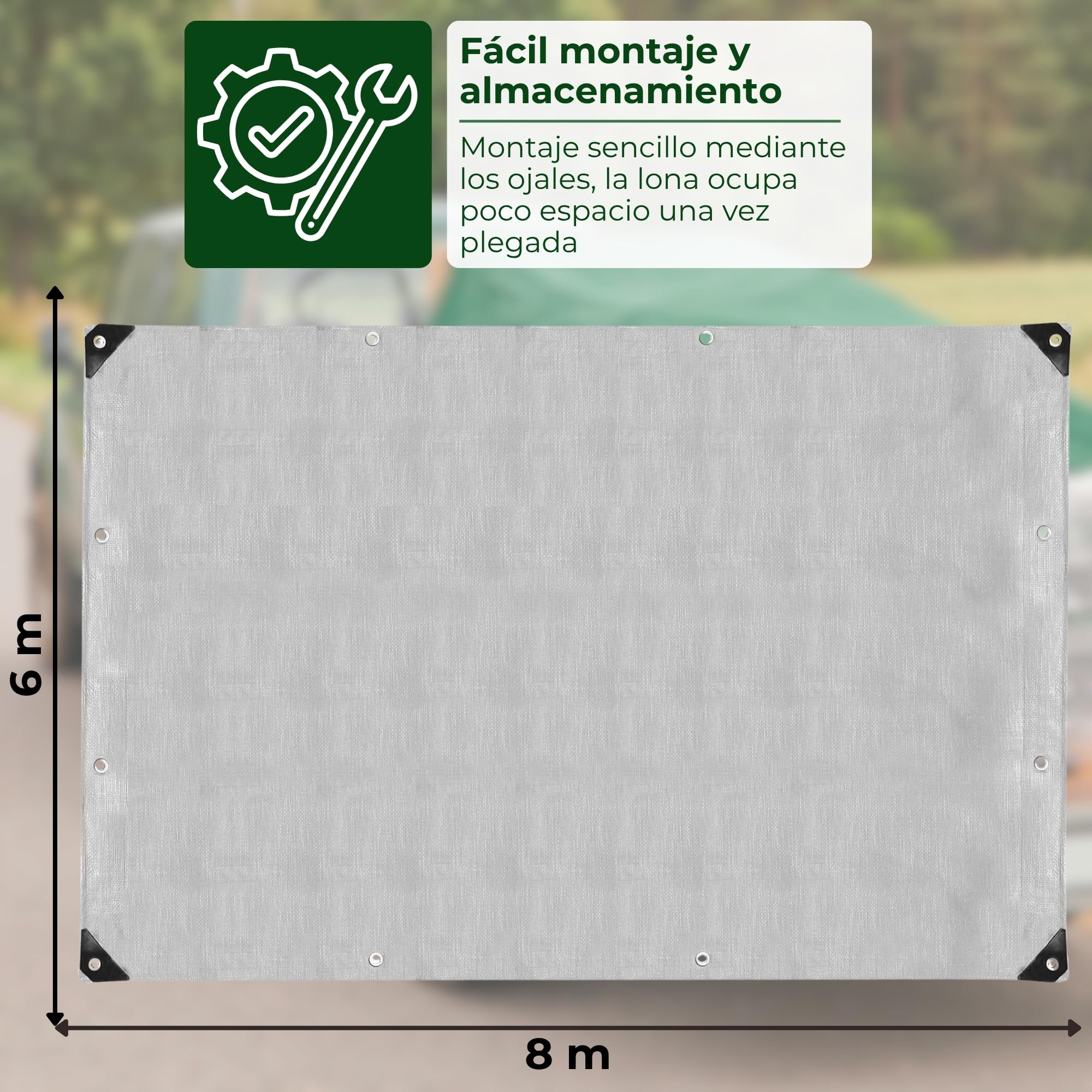 SPRINGOS Lona de protección, 6 x 8 m, Esquinas reforzadas, Ojales de Polietileno, 270 g/m2, Lona de protección, Lona de Camping, Impermeable, Doble Cara