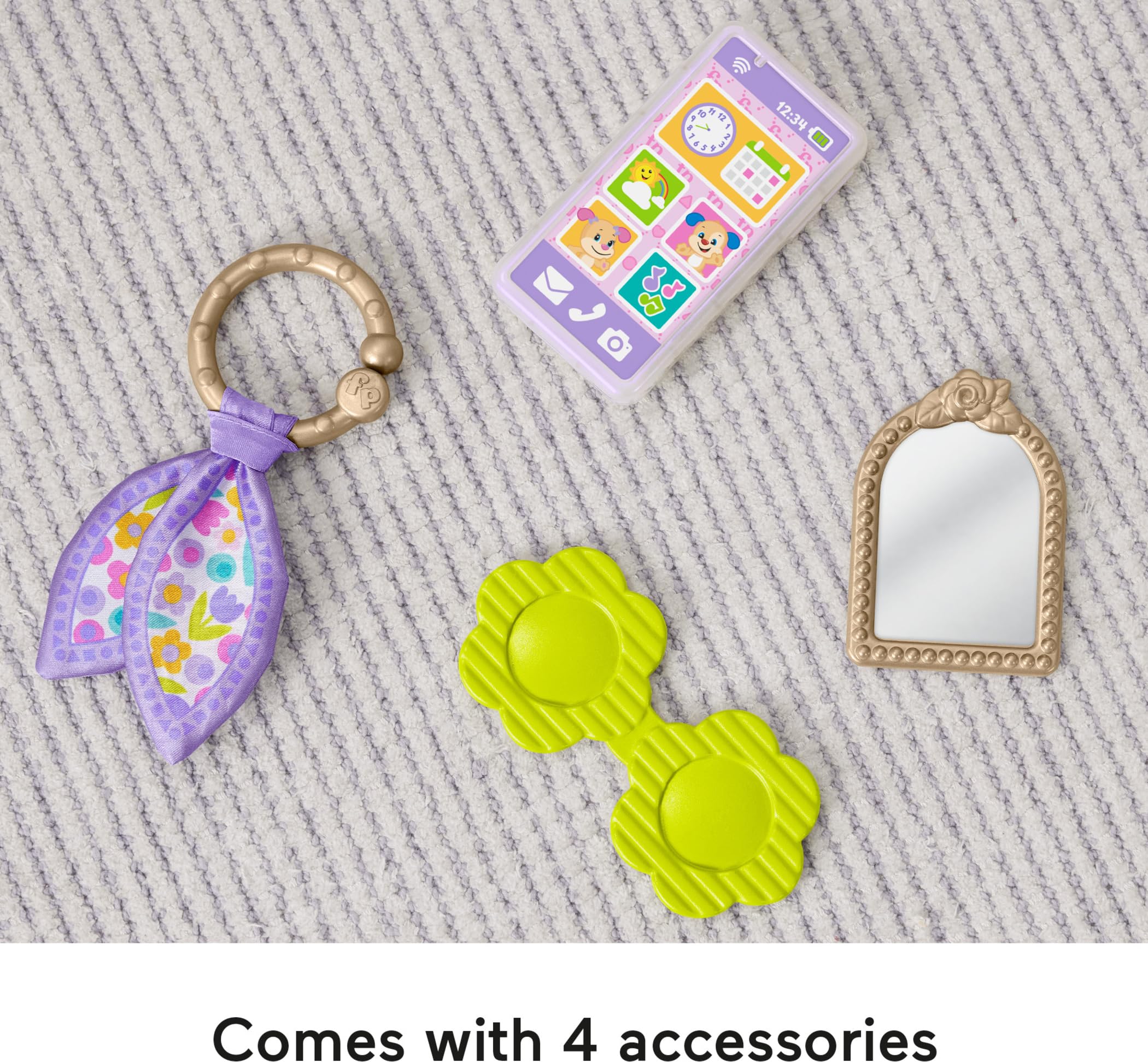 Fisher-Price Zabawka edukacyjna dla niemowląt, portfel do nauki i śmiechu, torba Going Places z 4 akcesoriami Pretend Play dla niemowląt i małych dzieci od 6 miesięcy, HTW89