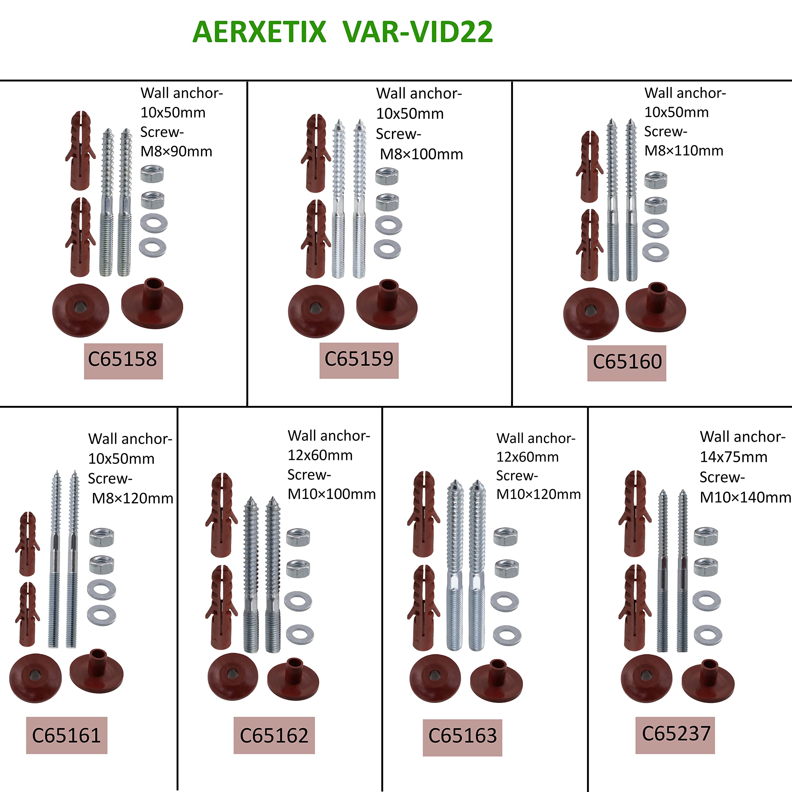 AERZETIX - C65237 - Kit di fissaggio a parete per lavabo sospeso sanitario vite M10x140mm - prigionieri filettati - tassello Ø14x75mm - kit di montaggio lavello fissaggio impianti idraulici