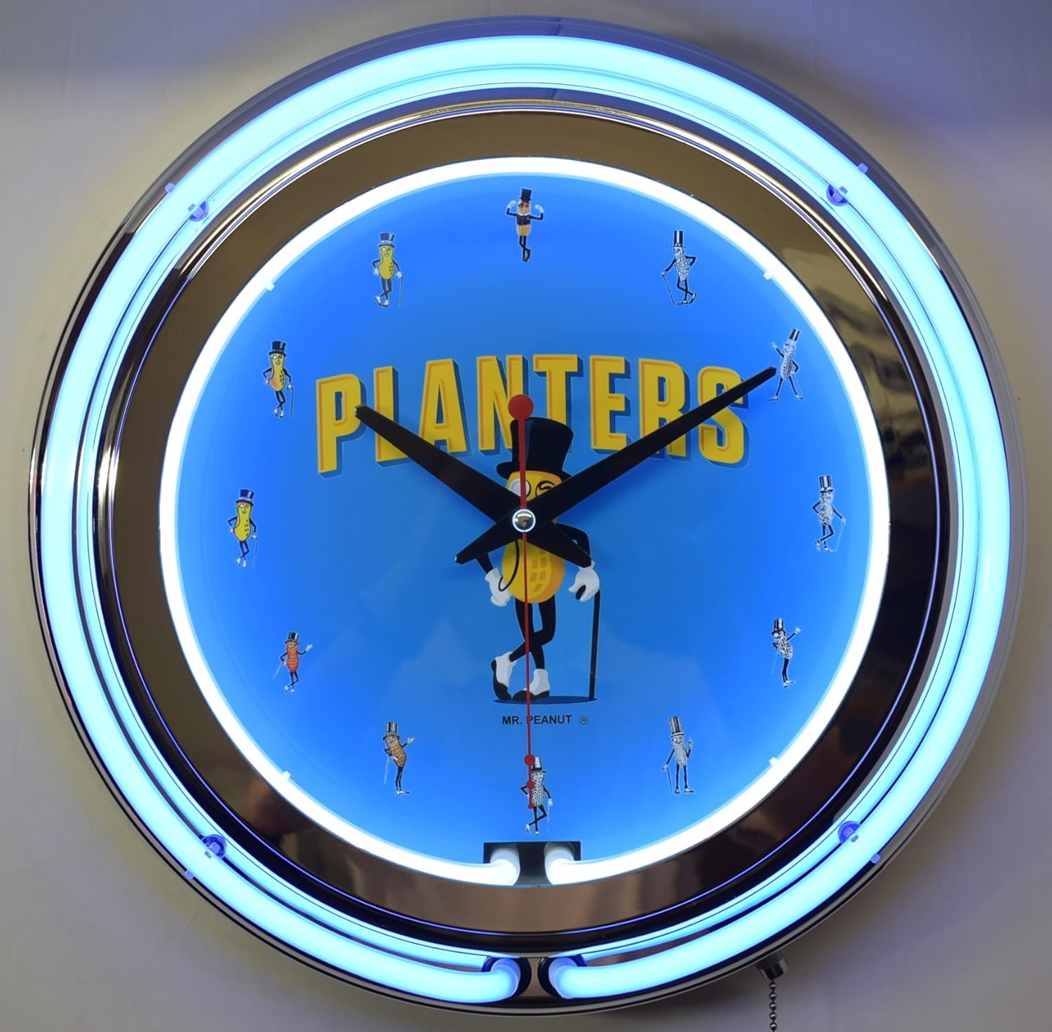 Classic Planters MR. Peanut Blue Double Neon Clock Kitchen Diner Decor