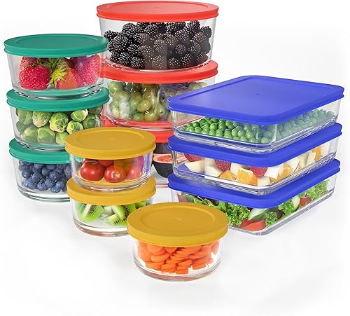 Verel Contenedores de vidrio para almacenamiento de alimentos con tapas (paquete de 12) recipientes herméticos para preparación de comidas, a prueba