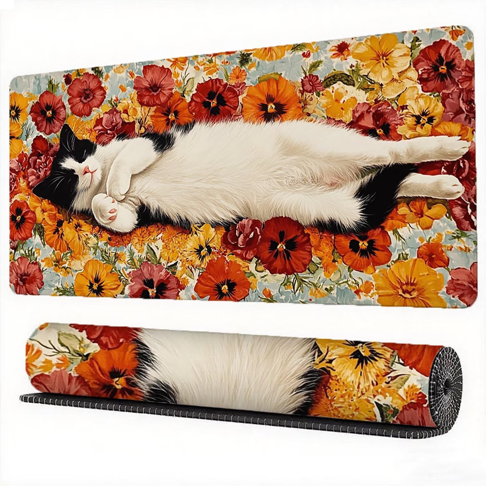Podkładka pod mysz XXL 1200x600 Cat Podkładka pod mysz w kwiaty, podkładka pod mysz japońska podkładka pod mysz biurkowa o dużej precyzji i szybkości ulepszona antypoślizgowa gumowa podstawa dla