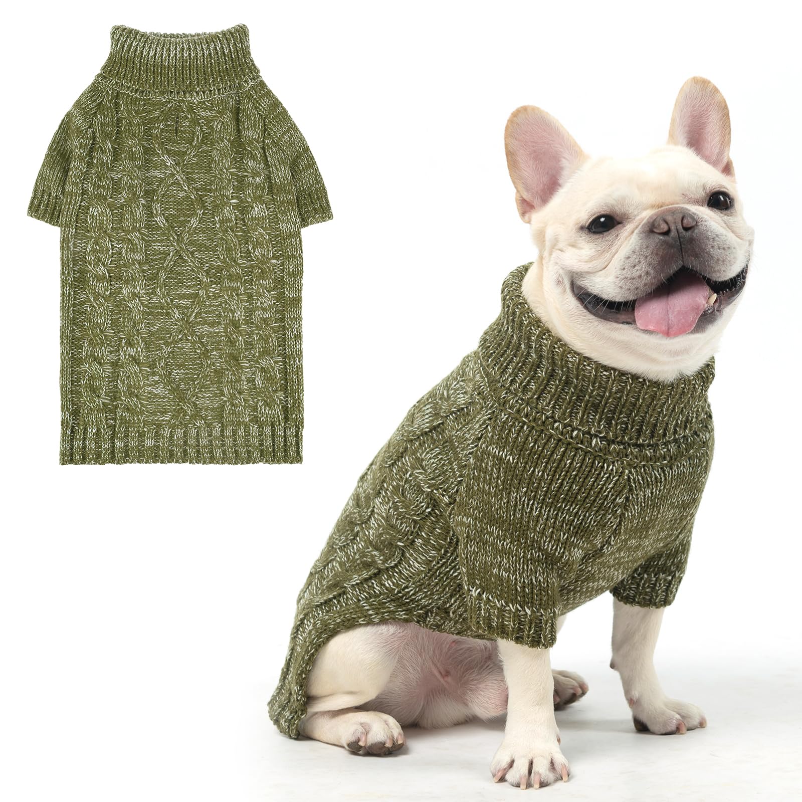 KOOLTAIL Thermal Knitted Dog Sweater for Small Medium Large Dogs, Turtleneck Cable Knit Doggy Winter Coat Warm Clothes Sweatshirt Outfits for Cold