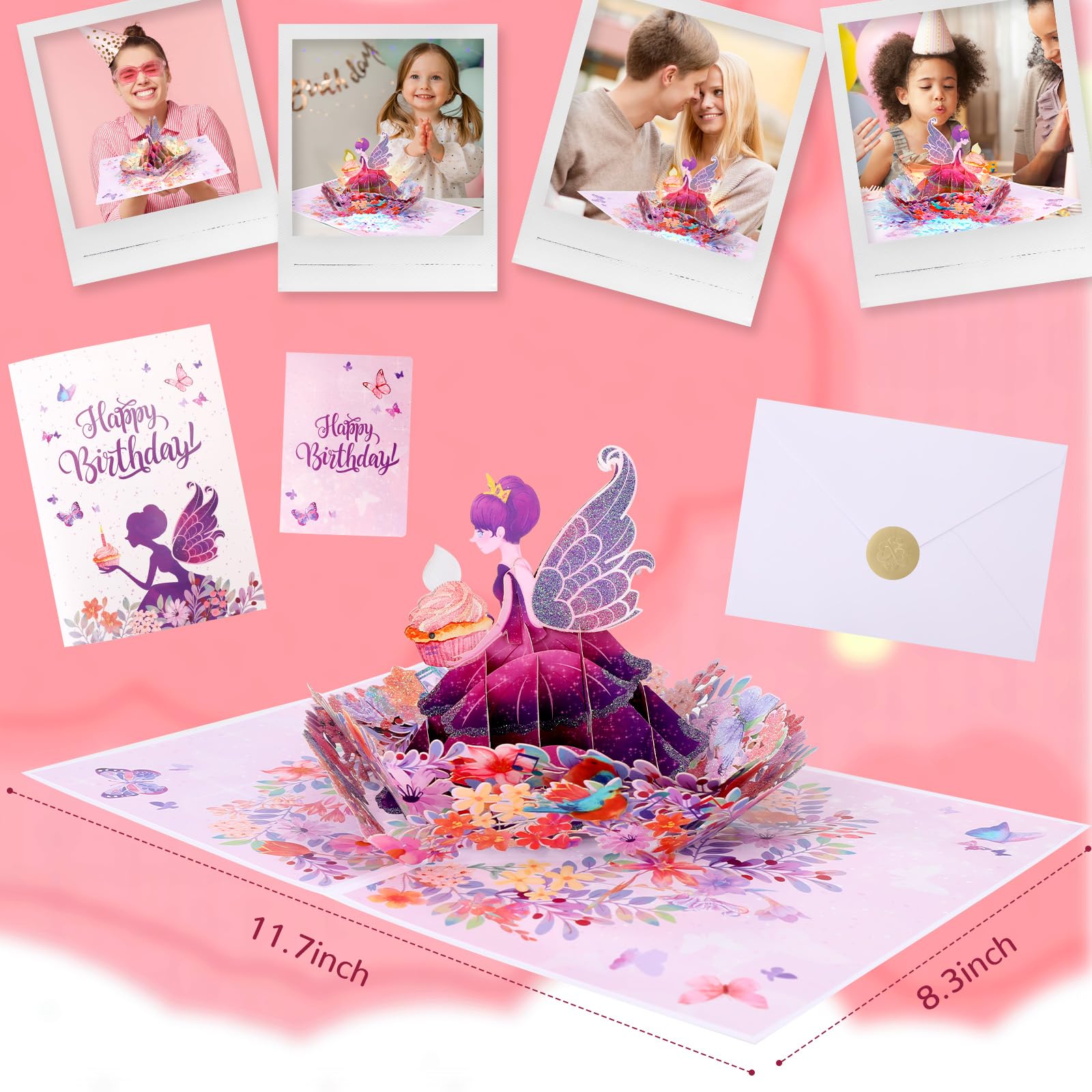 Tarjeta Cumpleaños Musical Niña - 3D Con Hada Y Vela LED | Regalo Para Hija, Nieta O Sobrina