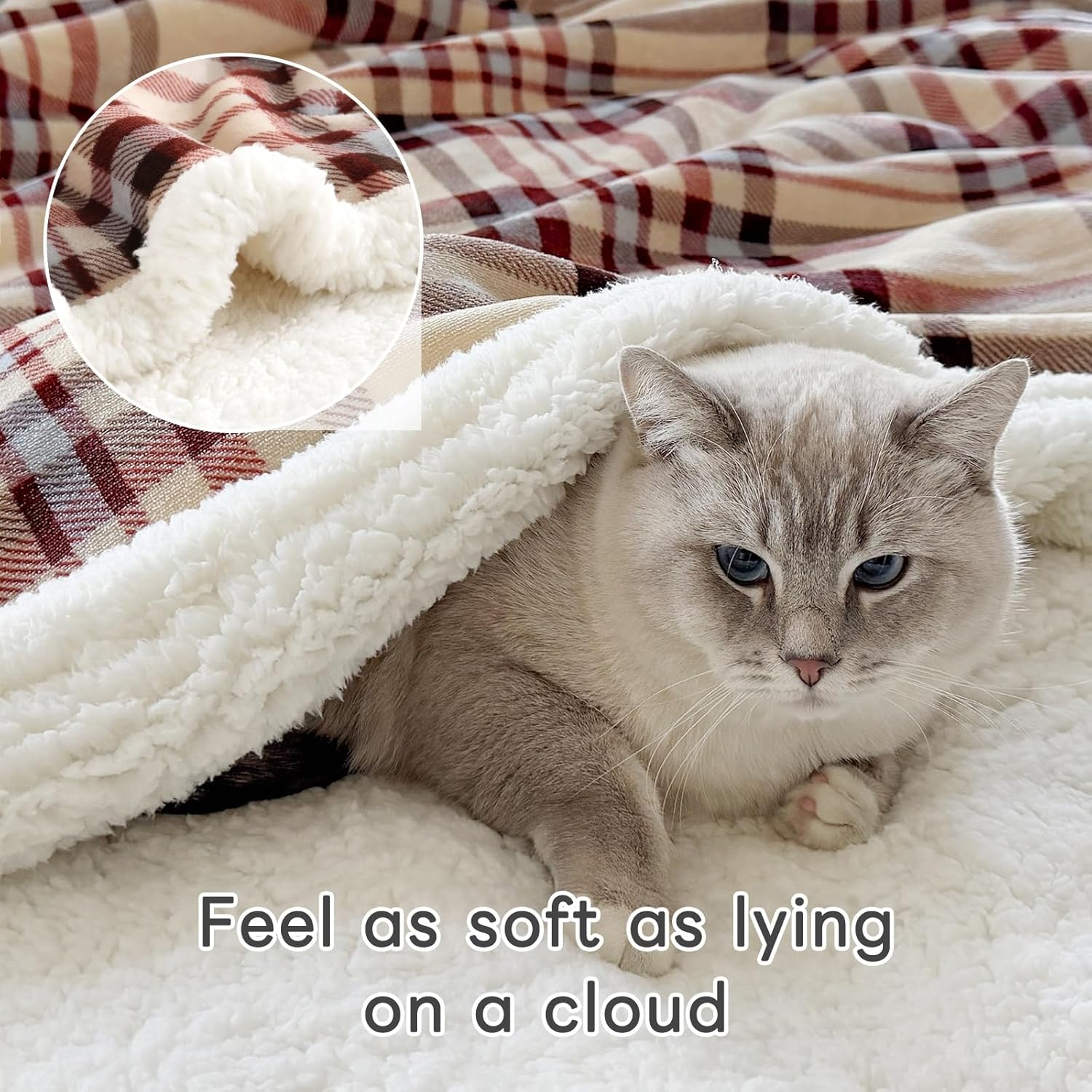 Sherpa Blanket Throw Blanket for Couch Sherpa Fleece Blanket Fluffy Checkered Soft Blanket for All Season Use Cozy Thick Warm Big Throws (Beige-Plaid, 60"*80")
