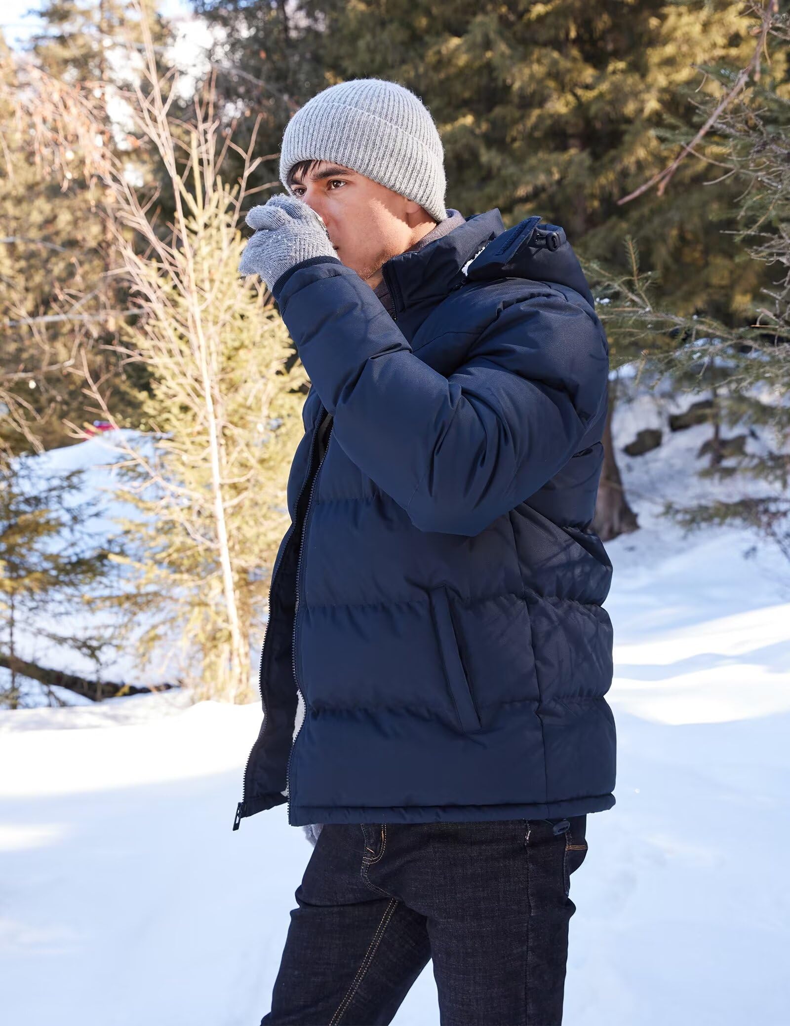BEST SOUTH Chaqueta acolchada de invierno con capucha para hombre, de forro polar, cálido, con burbujas, ropa exterior para clima frío