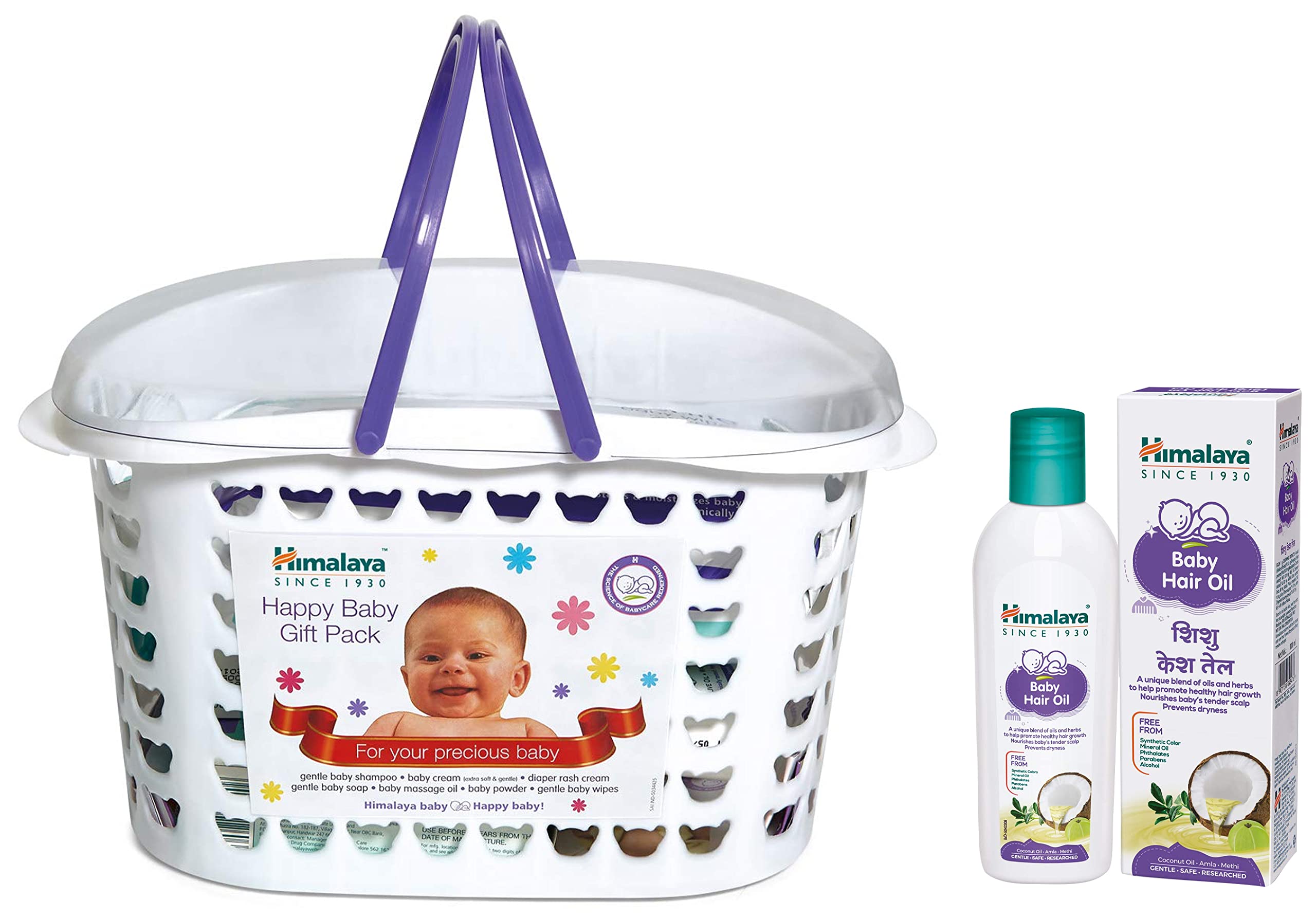 Himalaya Baby Gift Pack Basket,Pack of 1 Set,White & Himalaya Baby Hair Oil 200 ml(1 Count)-image-31