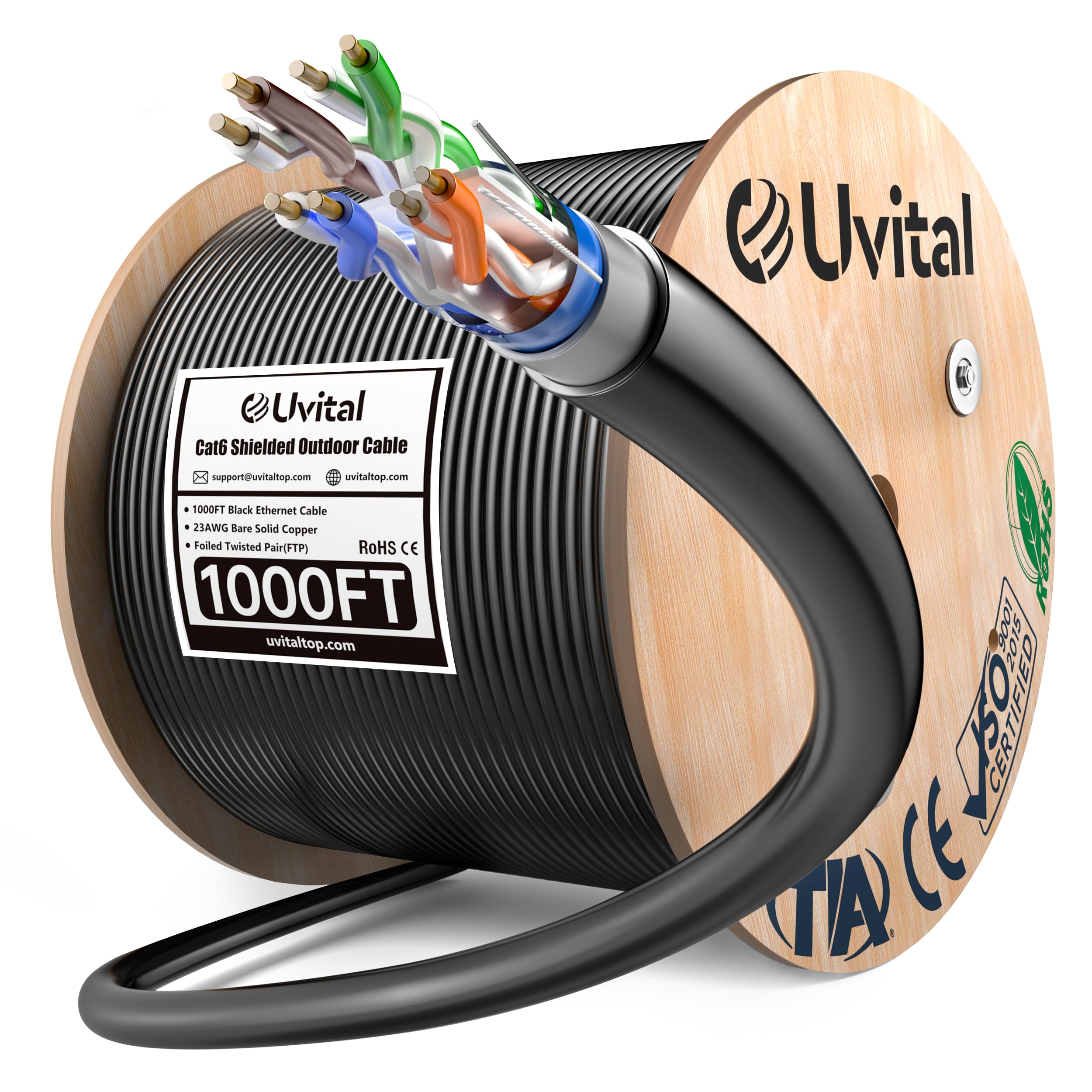 Uvital Cavo schermato per sepoltura diretta all'aperto Cat6 1000FT, rame