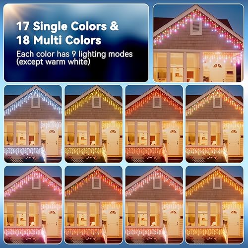 Miniatura 3 de LitHome Luces de carámbano que cambian de color de 48.4 pies para exteriores con control remoto, 300 luces LED de carámbano para exteriores, luz
