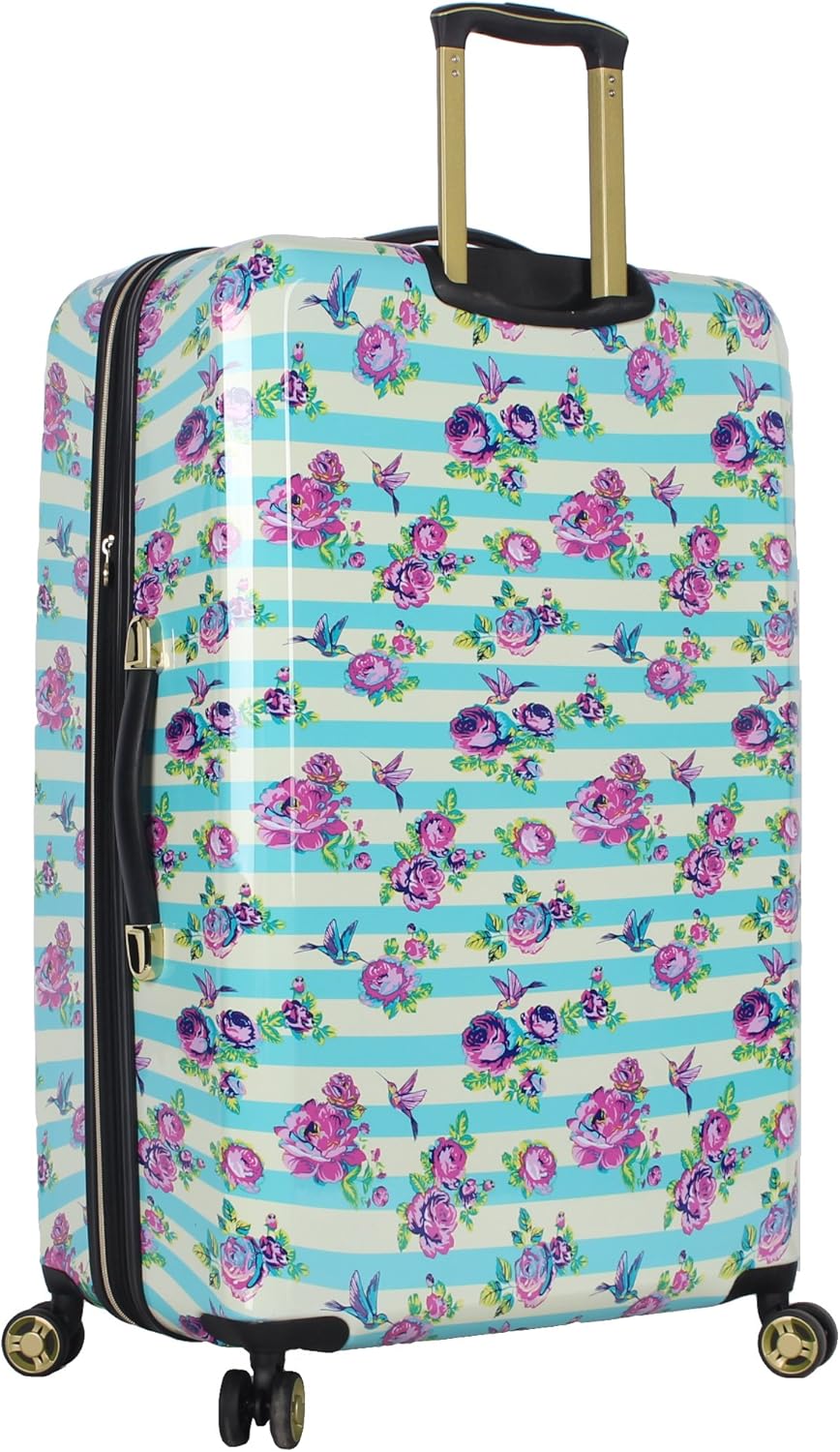 Betsey Johnson 30 Inch Checked Luggage Collection - Expandable Scratch Resistant (ABS + PC) Hardside Suitcase - Designer Lightweight Bag with 8-Rolling Spinner Wheels
