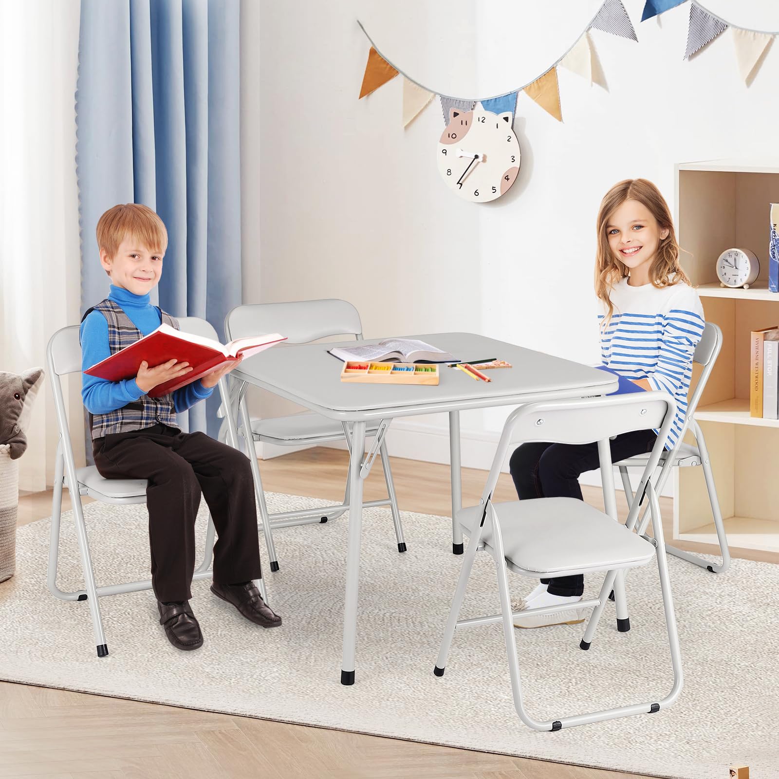 Acekool Set Infantil Plegable‑3 Piezas para Juegos y Manualidades | Estructura metálica, superficie PU, esquinas redondeadas, diseño compacto y seguro