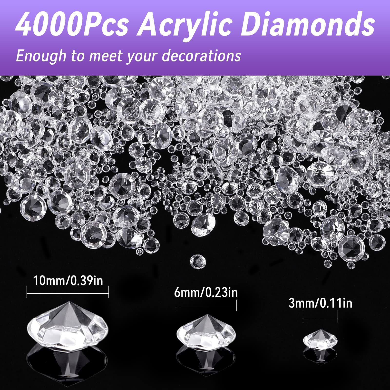 LEEWYOU 4000 stuks strooidecoratie, diamanten, decoratie, acryl kristallen, diamanten, strooidecoratie, bruiloft, acryl, diamant, tafeldecoratie, strass, voor vaasvuller, bruiloft, verjaardag, 3 mm, 6 mm, 10 mm, roze