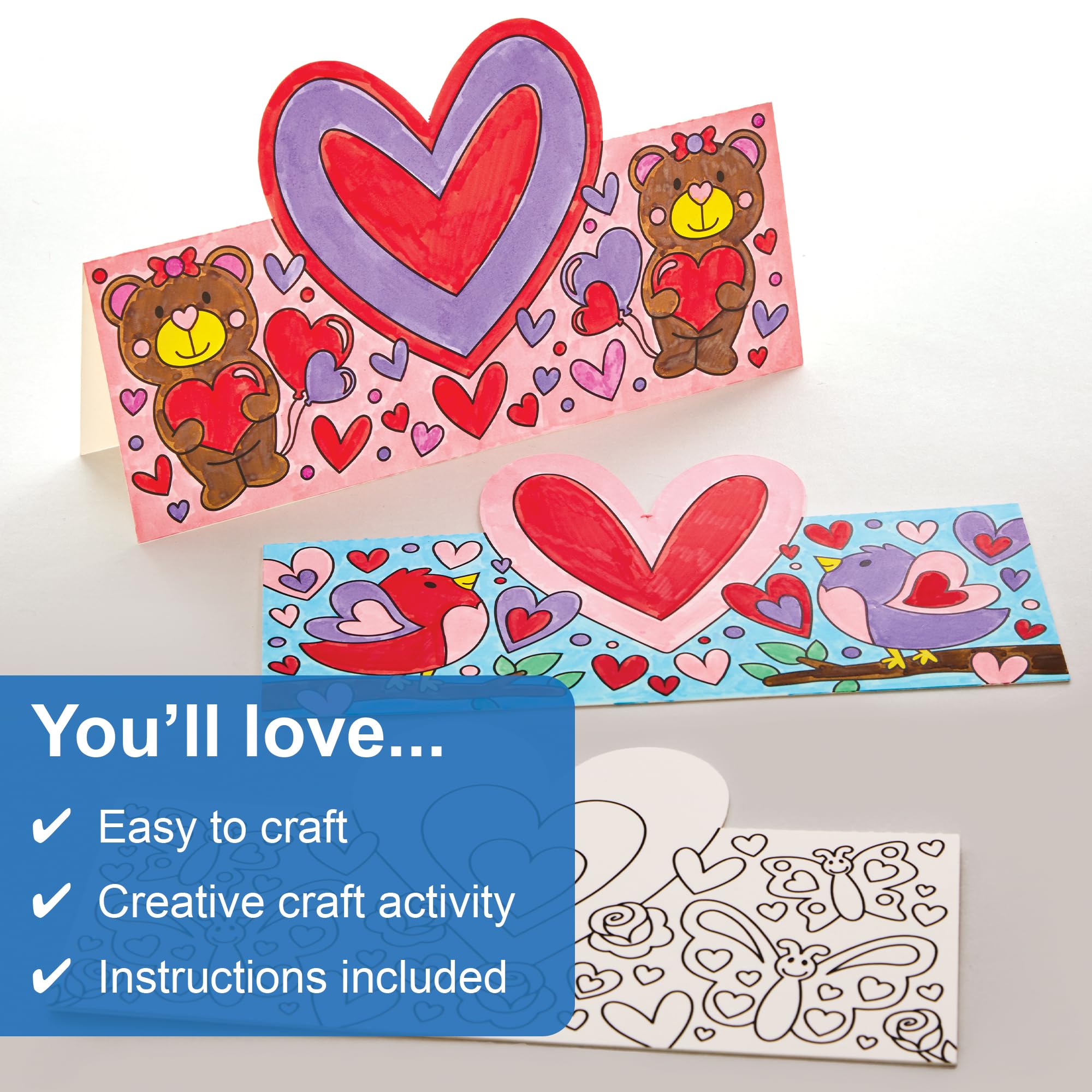 Baker Ross FX954 Hearts Colour In Cards - Pack of 10, Valentines Craft Kits for Kids, Multicolour, 17.5 cm x 29 cm - Image 3