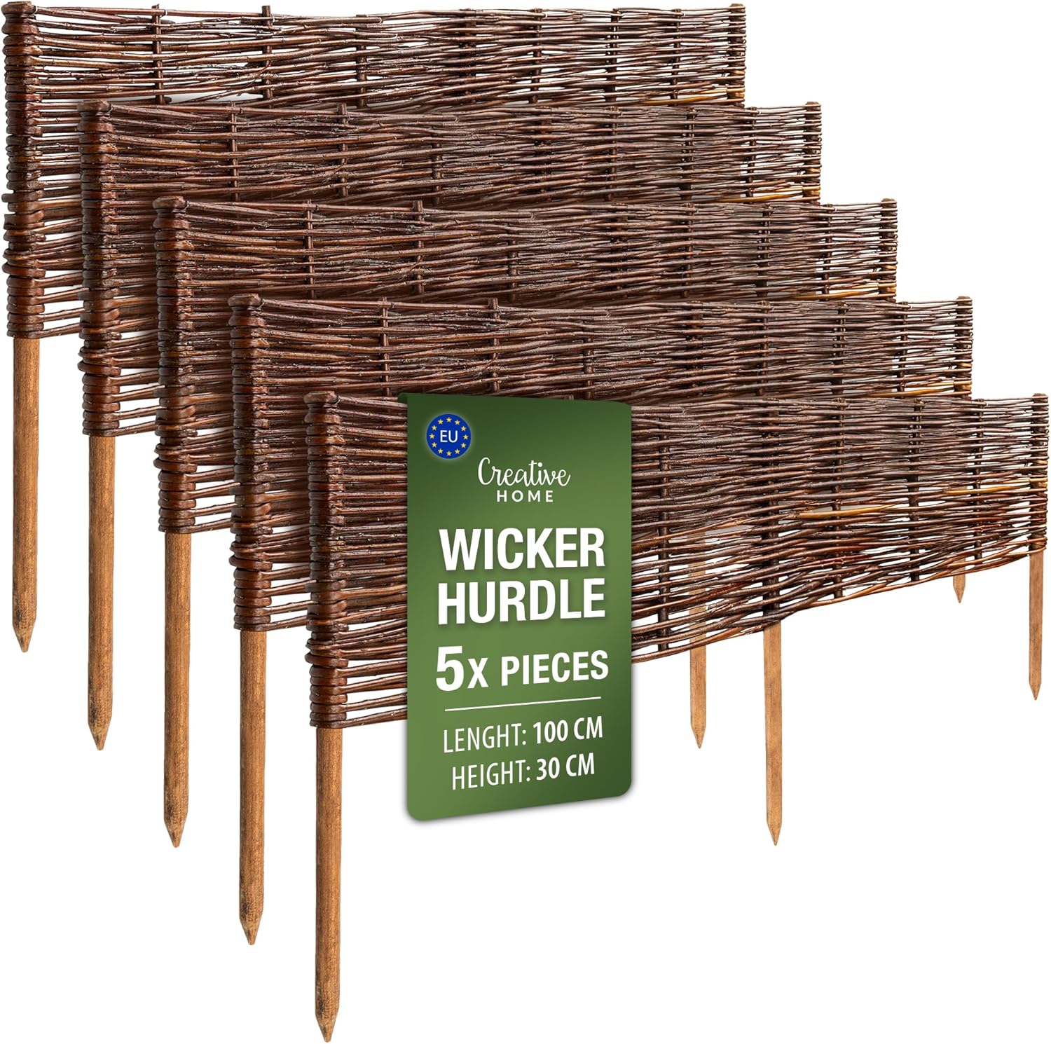 Creative Home 5 x Wicker Slat Fence Garden Fence | 42.90x11.81in (+/-0.39in) | Flower Bed Lawn Decorative Edging Fence Garden Screening | Privacy Border