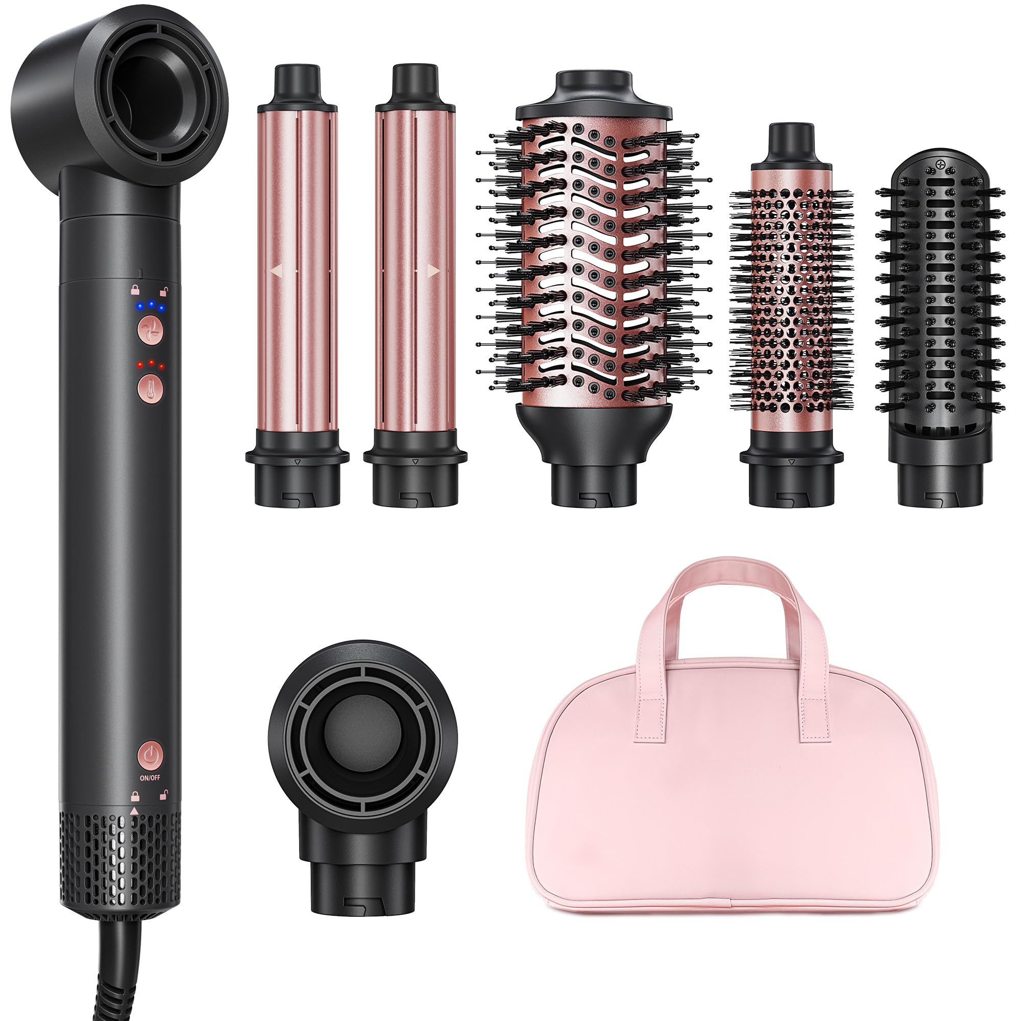 6-in-1 Hot Air Styler Wrap, High-Speed Hair Dryer Brush Blow Dryer with 2 Auto Wrap Curlers for Curling, Straightening, Volumizing, Fast Drying & Frizz-Free Styling for All Hair Types