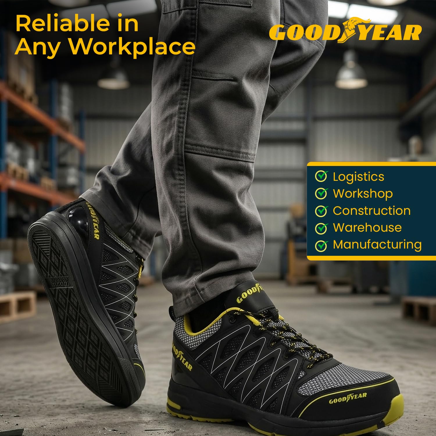 Goodyear Mężczyźni Metallfreie Arbeitssicherheit Trainer Mit Non Metallic Stoffkappe S1p / / Hroobuwie ochronne