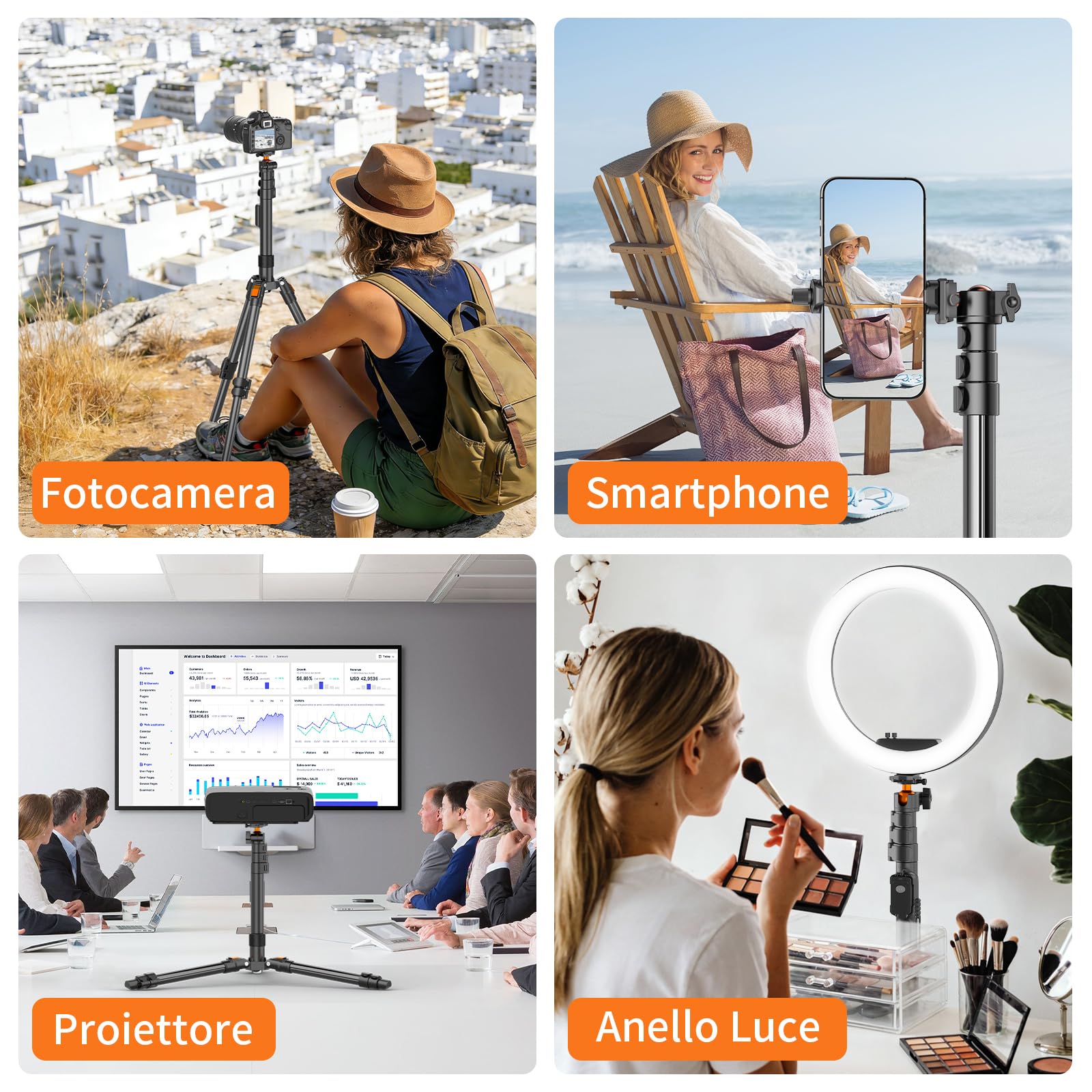 XXZU 191cm Treppiede per Fotocamera, Treppiede Smartphone con Telecomando in Alluminio, Tripod con Supporto per Telefono e Testa a Sfera a 360°, per Fotocamera/Smartphone/Anello Luce/Proiettore
