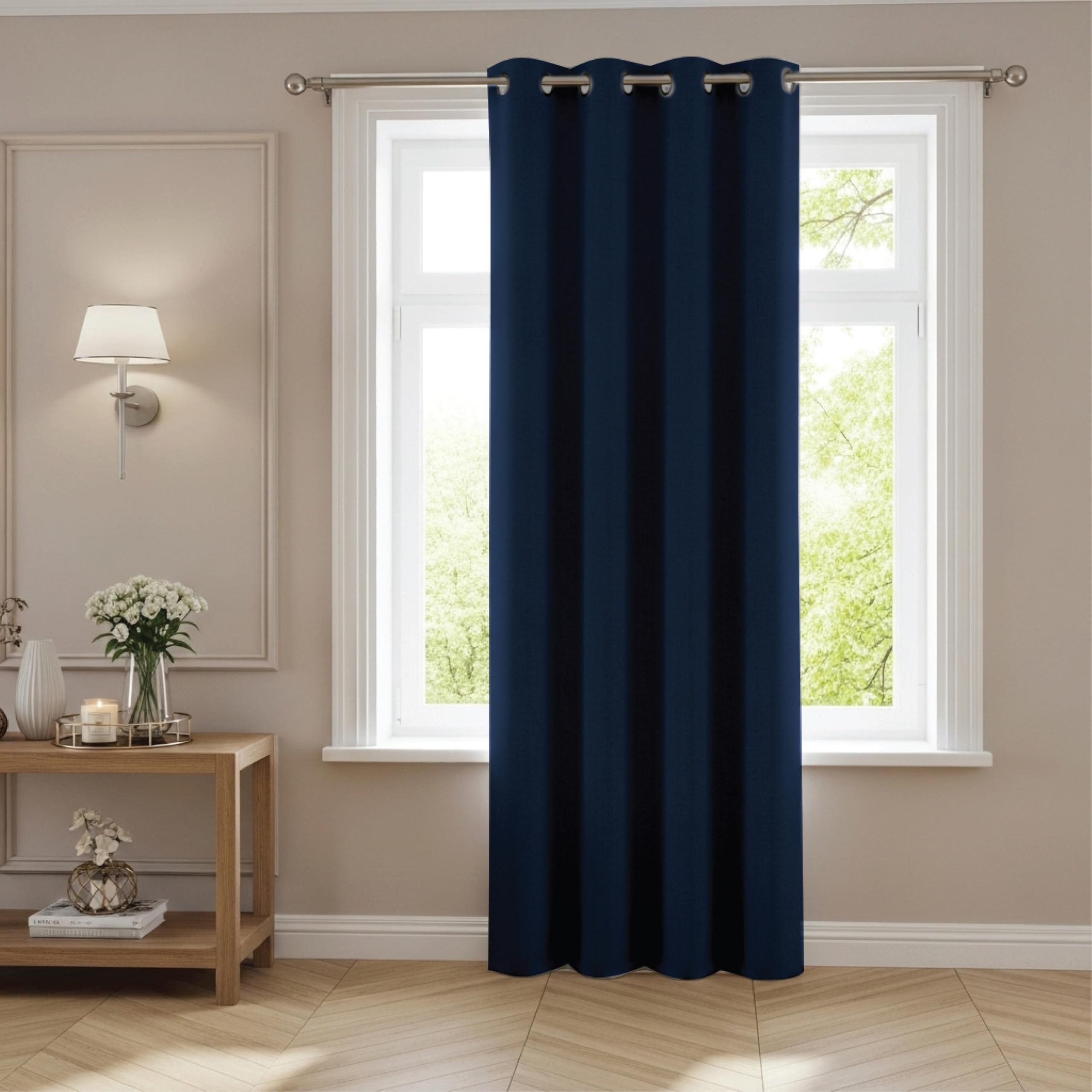 funky gadgets Blackout Curtains for Bedroom 90 Inch Drop Thermal Insulated Eyelet Curtains & Drapes Black Out Curtain for Kitchen, Living Room 1 Panel (90x90 Inch Navy Blue)