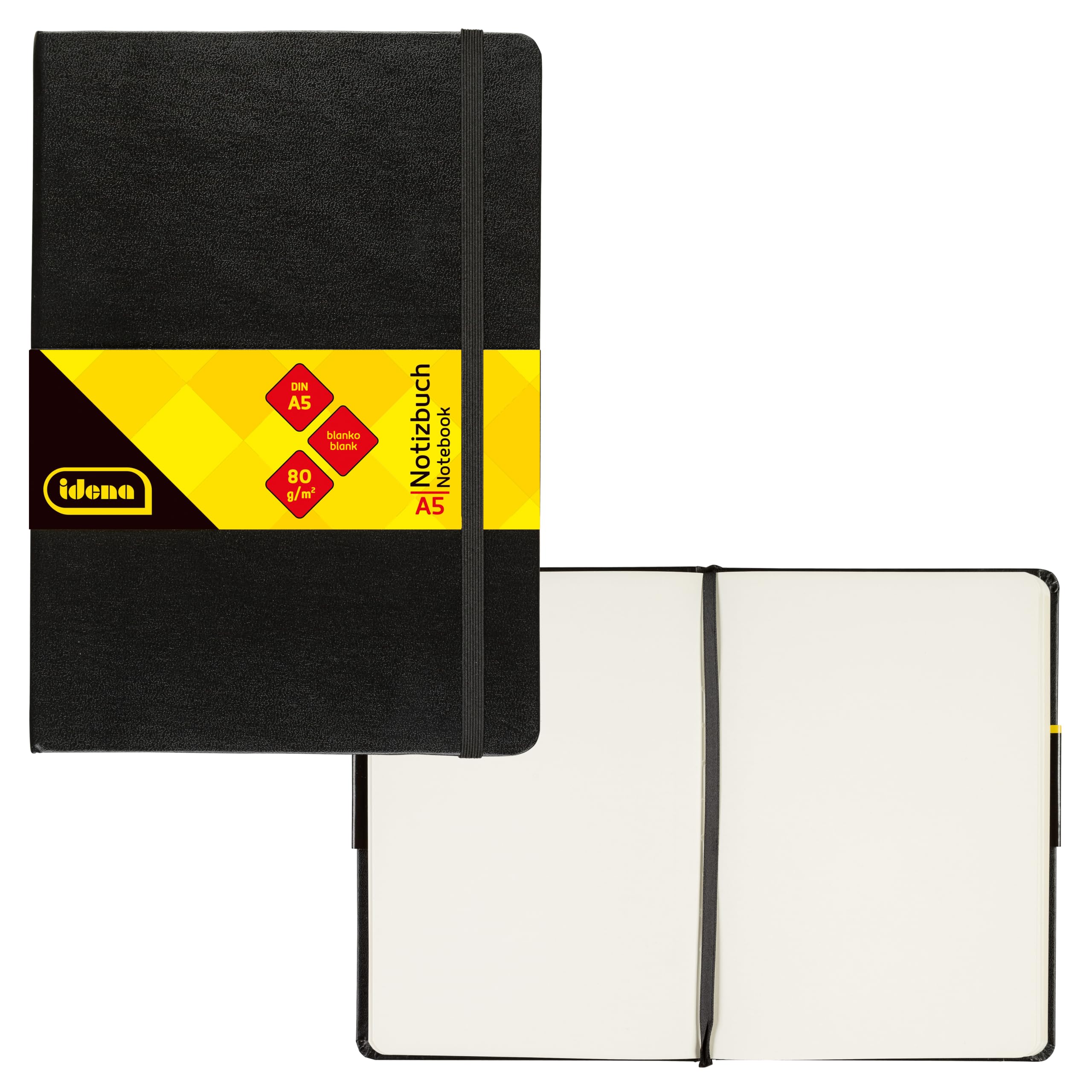 Idena 10054 - Notatnik DIN A5, pusty, papier kremowy, 192 strony, 80 g/m², twarda okładka w kolorze czarnym, 1 szt.