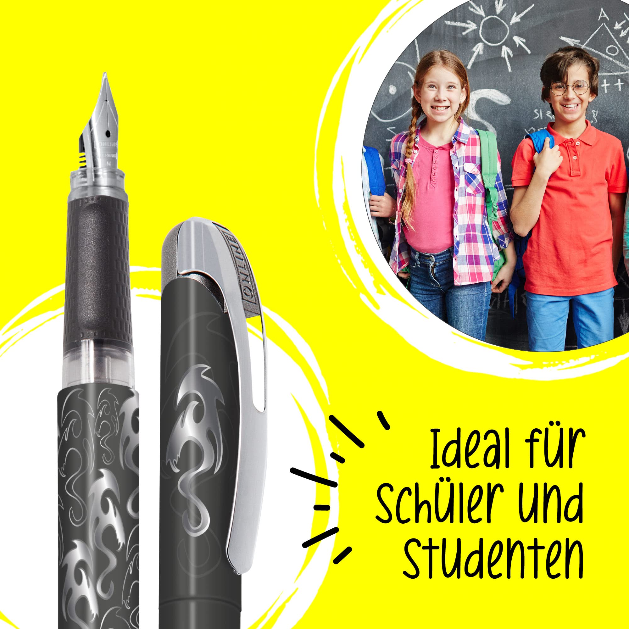 Online Füller College Silver Phoenix – Mit Iridium-Feder M, Soft-Grip, Für Rechtshänder, Inkl. Blauer Tintenpatrone