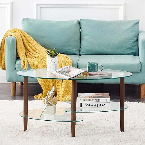 Miniatura 8 de Mesa de centro de cristal, mesa de centro de vidrio de 2 niveles, mesa moderna de vidrio templado para el hogar y la sala de estar (negro)