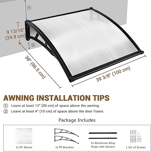 Miniatura 8 de Yescom - Toldo para ventana de puerta de patio o patio, protección contra la lluvia y la nieve, de policarbonato
