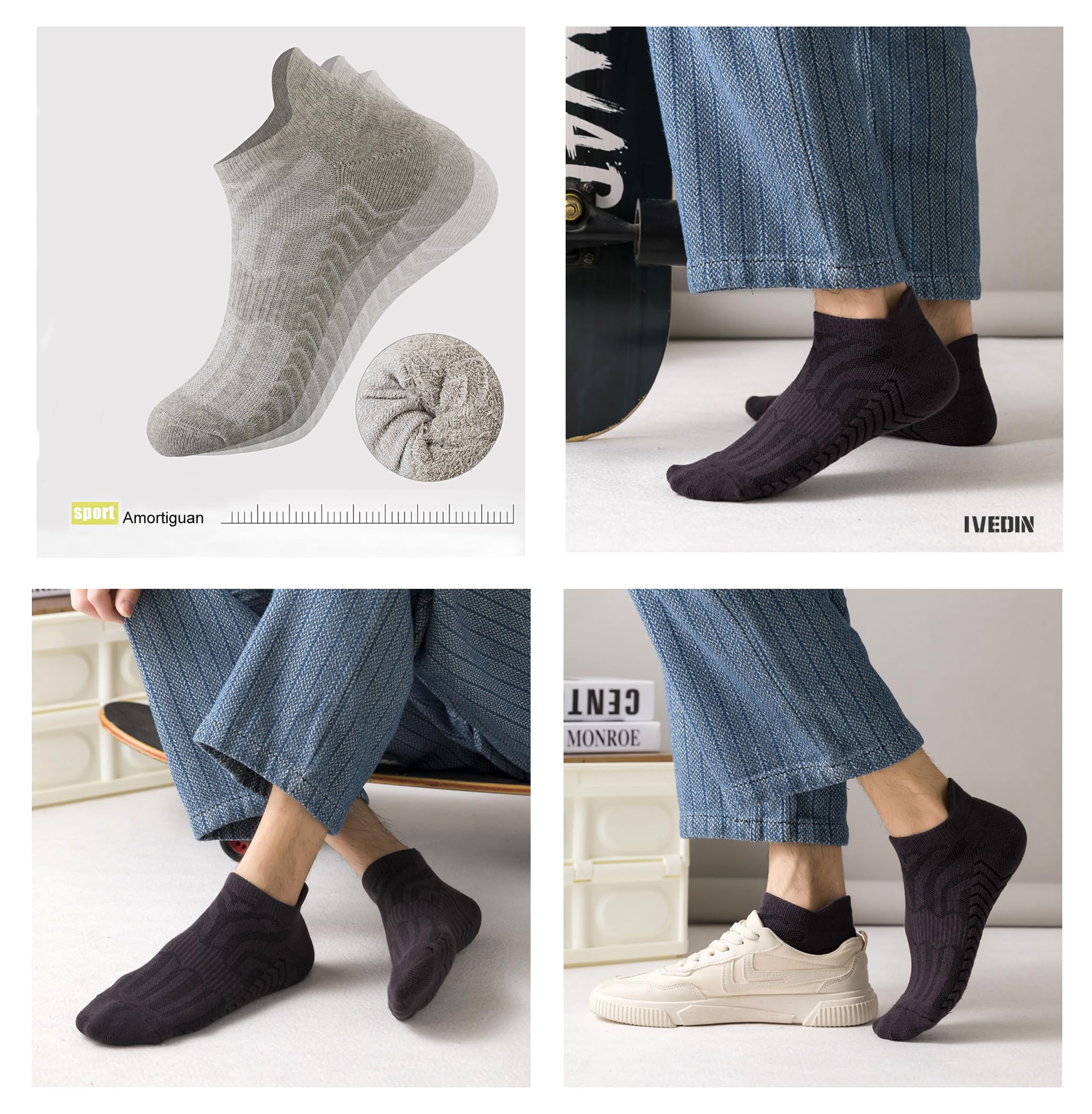 Pack de Calcetines Deportivos Tobilleros de Moda | Unisex, Algodón Grueso Medio y Transpirable con Sistema de Ventilación y Amortiguación | Talla Única 36-43 EU