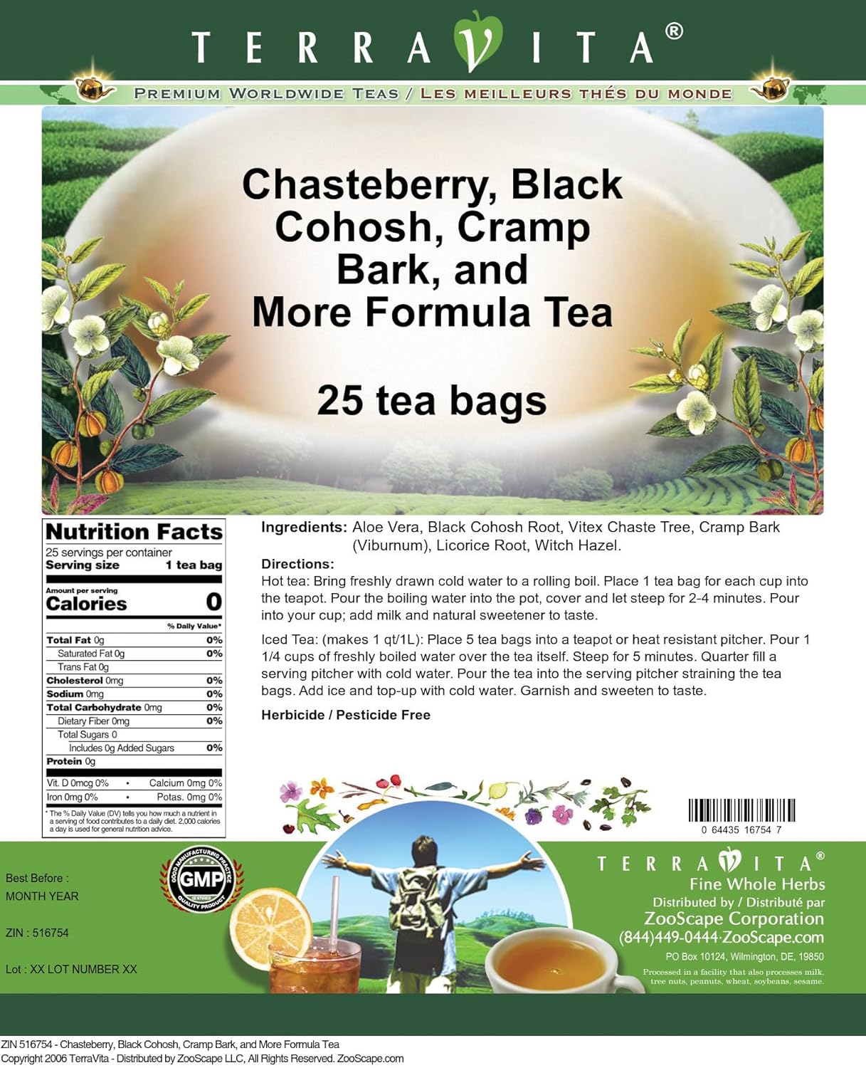 Chasteberry, Black Cohosh, Cramp Bark, and More Formula Tea (25 tea bags, ZIN: 516754) - 3 Pack