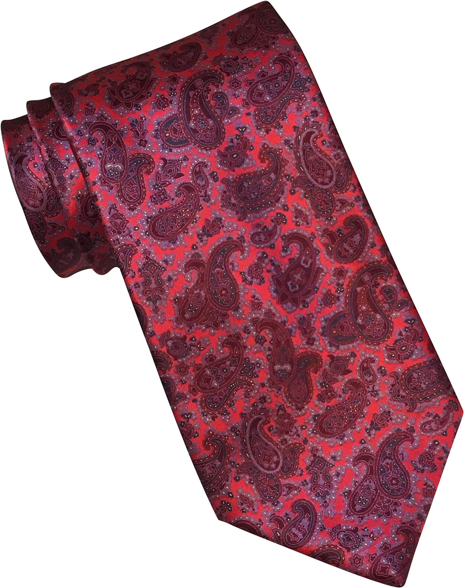 Stefano Ricci Satin Red Paisley Print Tie