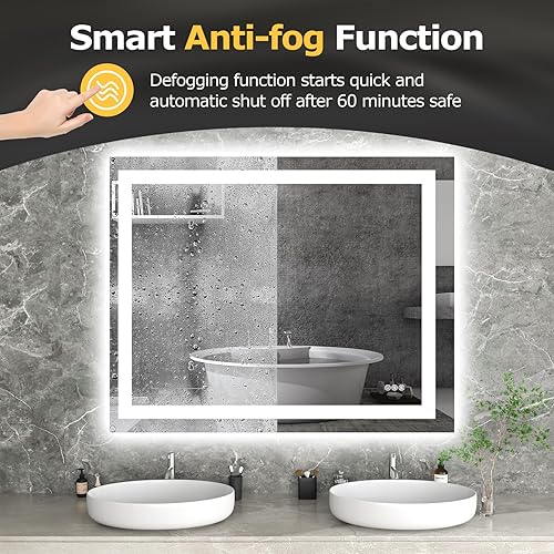Miniatura 3 de Espejo de baño LED de 40 x 32 pulgadas con luces, antiniebla, regulable, retroiluminado + iluminado frontal, espejo inteligente de tocador de baño,