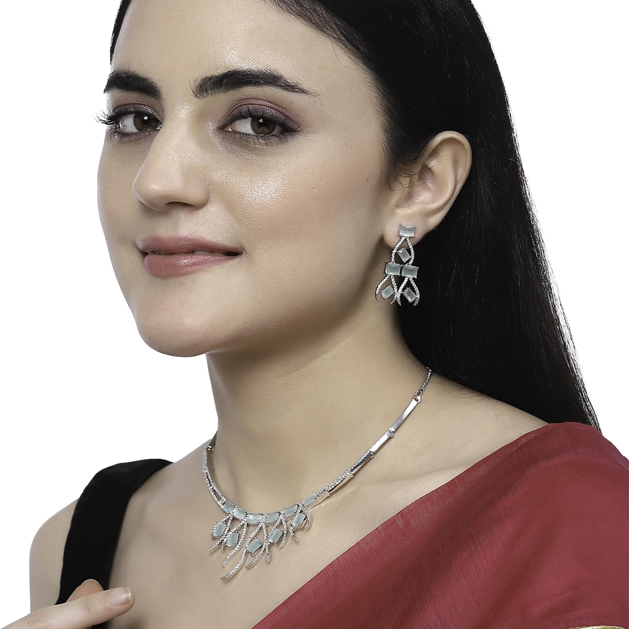 Rhodium-Plated American Diamond Necklace Set