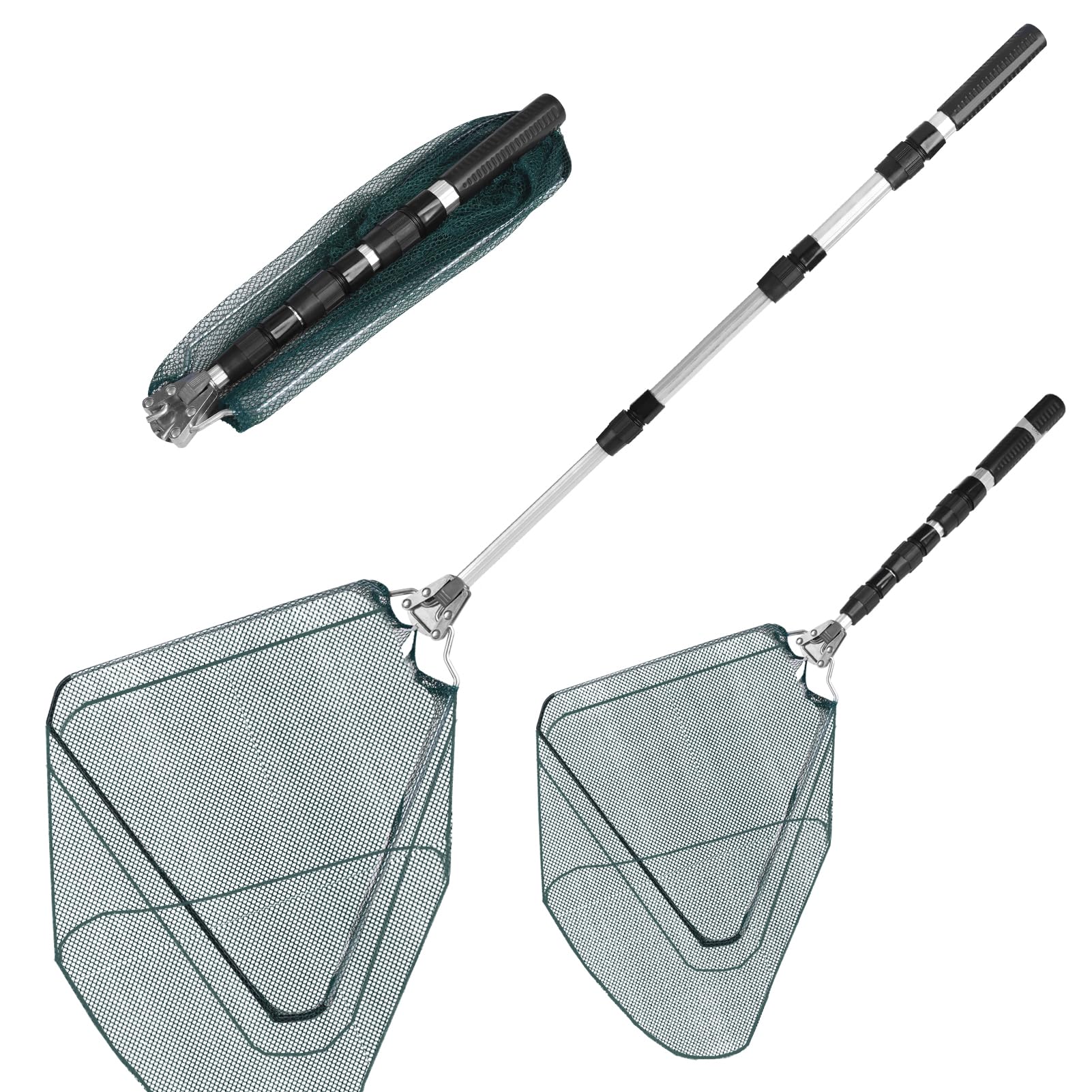 KescherAb Fishing Net, Fishing Landing Net with Pole Handle, Collapsible Telescopic Fishing Gear Net, Extends to 21-51Inches Landing Net, Fishing Net,