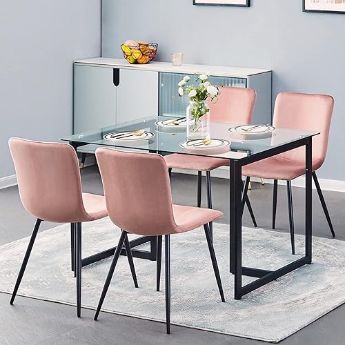 wOod-it Juego de 4 sillas de comedor, juego de sillas de terciopelo premontadas tapizadas con patas de metal modernas para comedor y cocina, 16.9