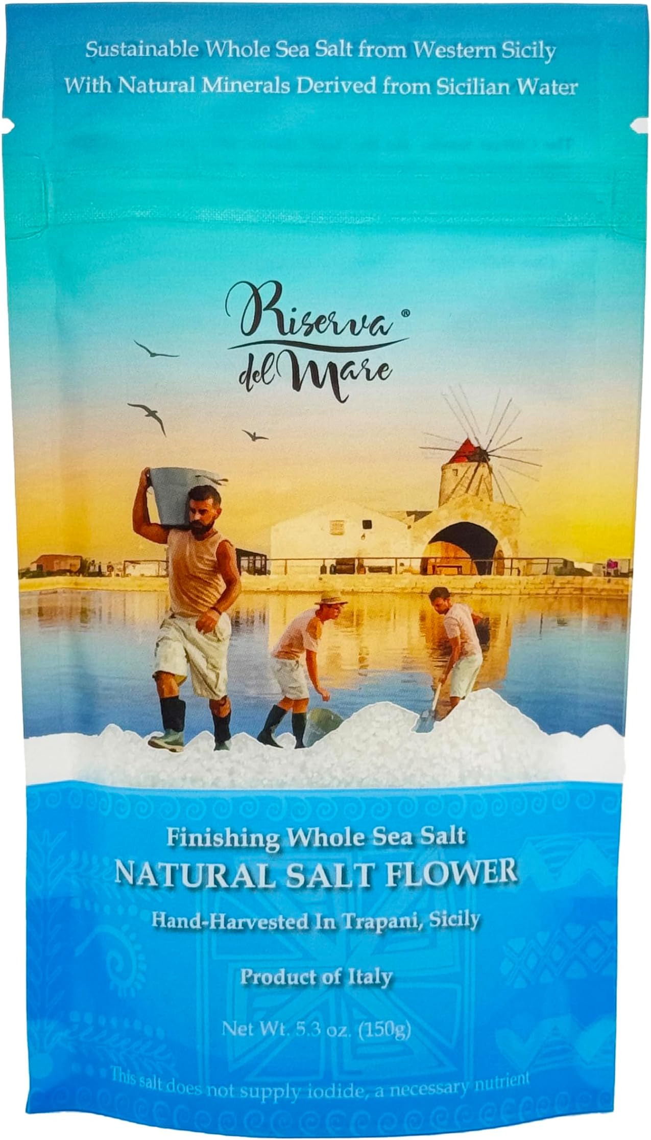 WellEatableNatural Sea Salt Flower, Fleur de Sel, Fior di Sale, Flaky Artisanal Raw Sea Salt from Trapani, Sicily, Italy - (150gr) 5.3 oz
