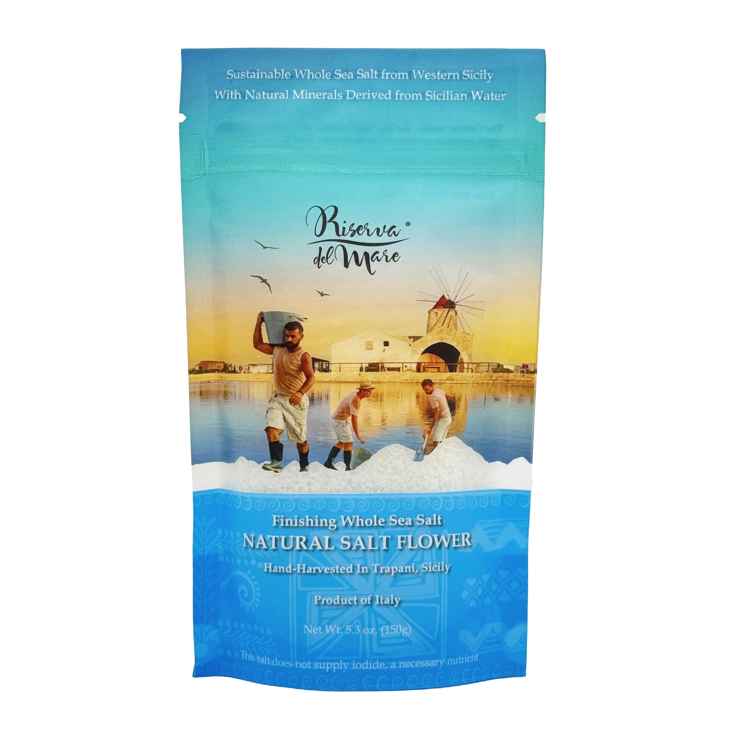 WellEatableNatural Sea Salt Flower, Fleur de Sel, Fior di Sale, Flaky Artisanal Raw Sea Salt from Trapani, Sicily, Italy - (150gr) 5.3 oz