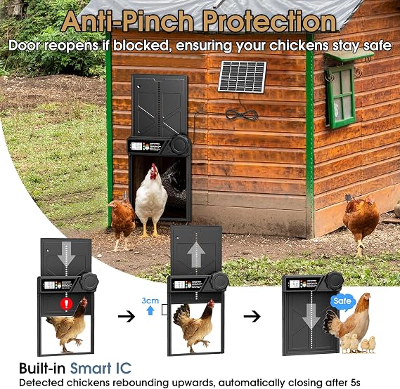 Automatic Chicken Coop Door Solar Powered with Remote Control, Timer