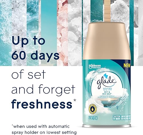 Miniatura 8 de Glade Repuesto automático en aerosol, ambientador para el hogar y el baño, sal de cielo y mar, 6.2 onzas, 2 unidades