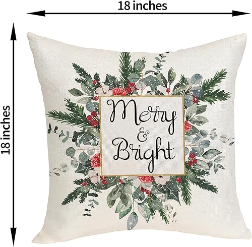 Miniatura 2 de Juego de 2 fundas de almohada de Navidad de 18 x 18 pulgadas, color negro, blanco, gris, a cuadros, verde, decoración de Navidad, funda de cojín de