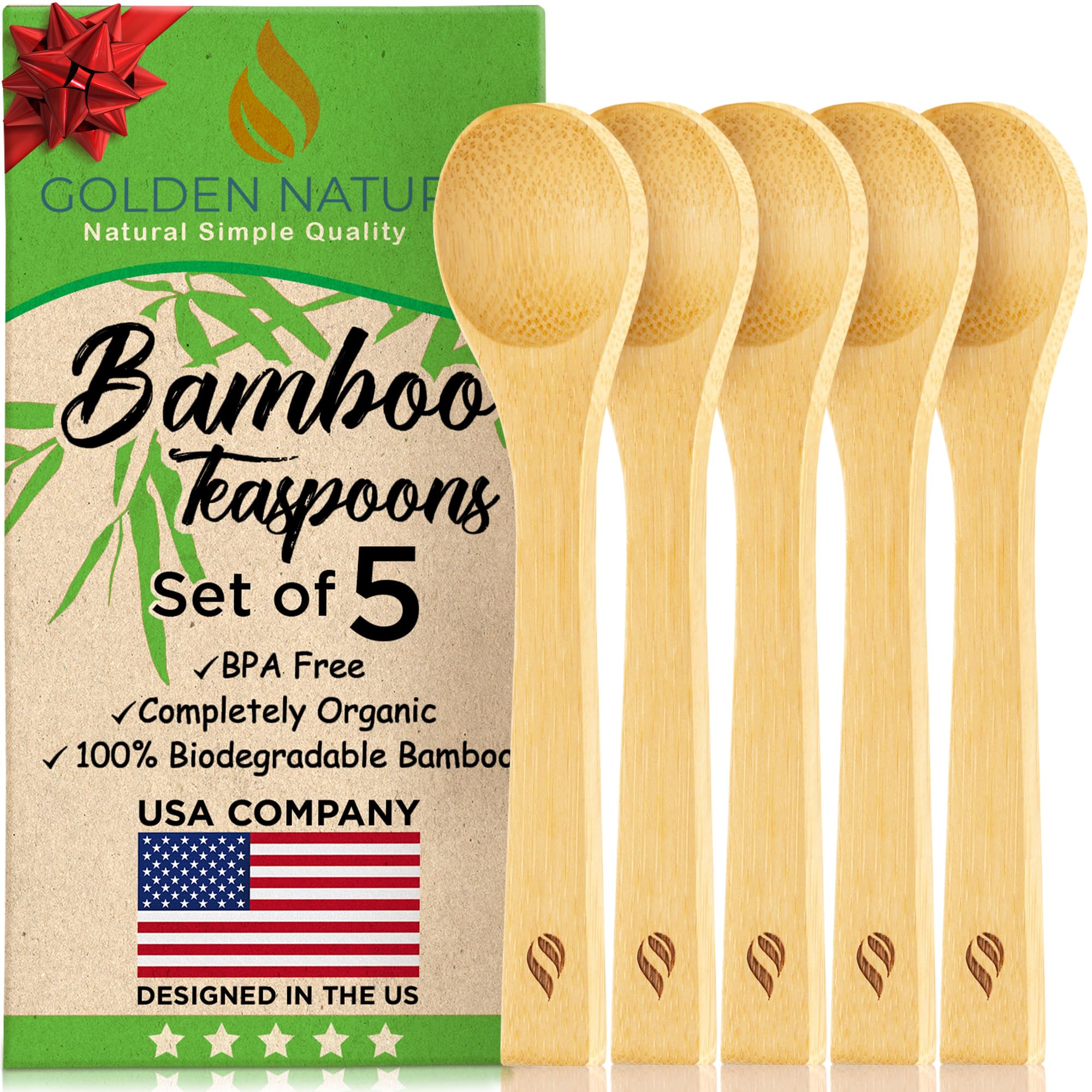 bamboo spoon set 5 pc small kitchen teaspoons tiny wooden spoons perfect for sugar spices seasoning coffee jam herbs honey amp dessert
