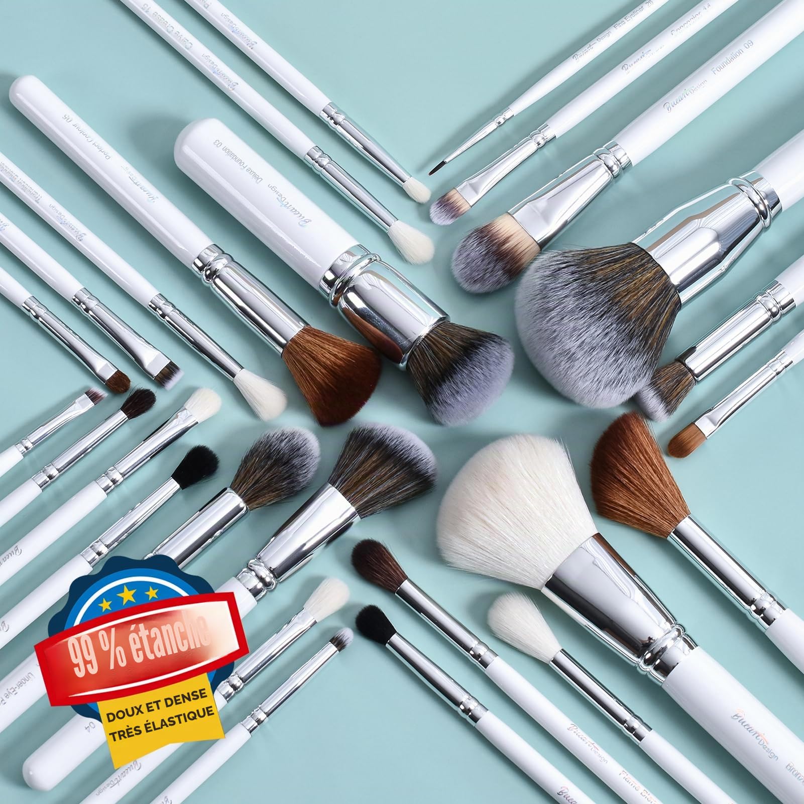 Lot de 26 pinceaux de maquillage professionnels en poils de chèvre naturels avec fond de teint, poudre, blush, anti-cernes, estompeur, fard à paupières, contour, pinceau de maquillage