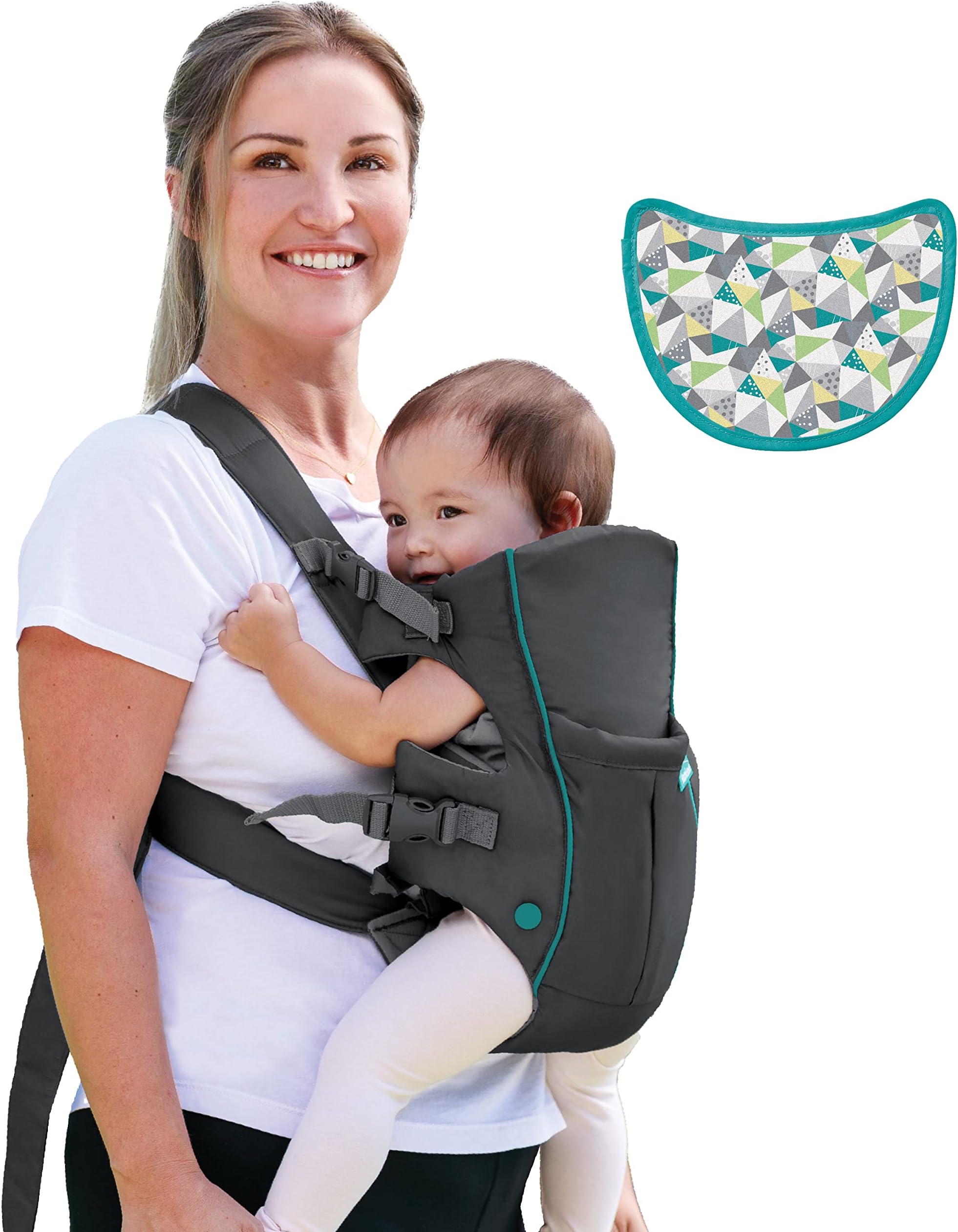 Infantino Swift Classic Carrier with Pocket - 2 Ways to Carry Grey_Carrier with Wonder Bib & Essentials Storage Front Pocket, Adjustable Back Strap, Inward & Outward Facing, Easy Clean Material