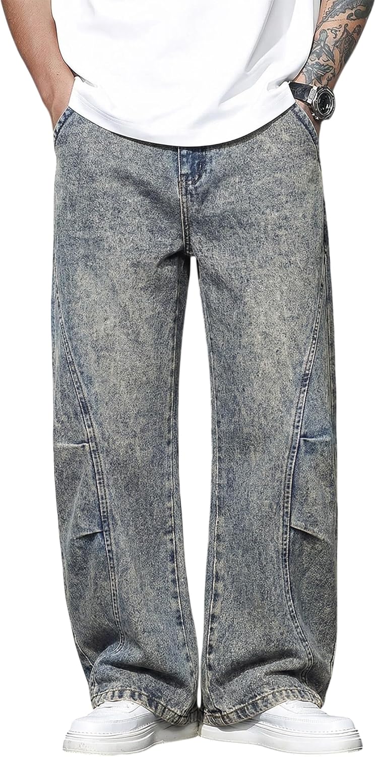 Men's Baggy Jeans Wide Leg Hip Hop Pants Irregular Sutures Loose Fit Trousers Streetwear
