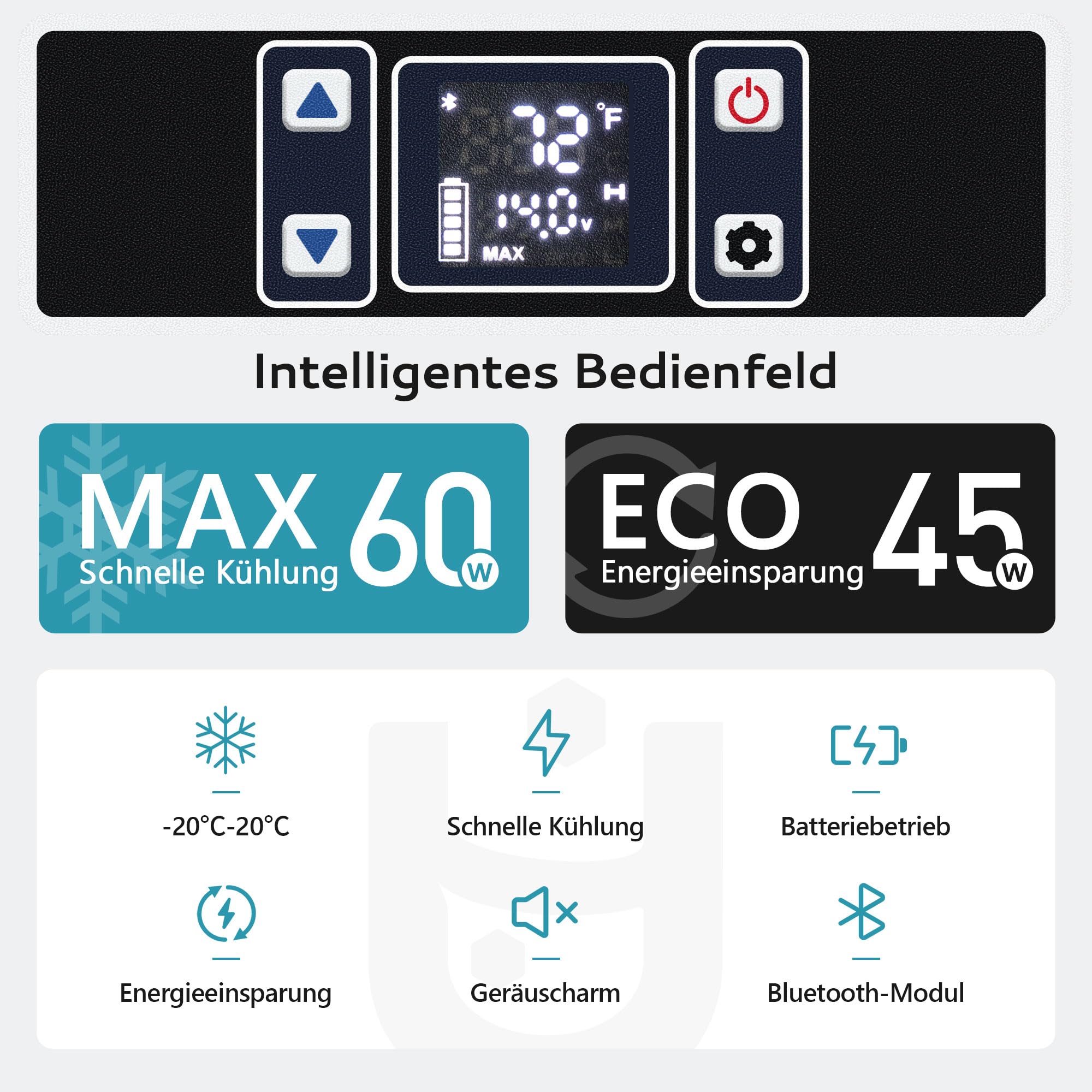 EUHOMY Przenośna lodówka 40 l, elektryczna lodówka kempingowa 12 V/220 V, mini lodówka 12 V/24 V, sterowana aplikacją, -20°C do 20°C, do samochodu, ciężarówki, wędkarstwa, kempingu, podróży