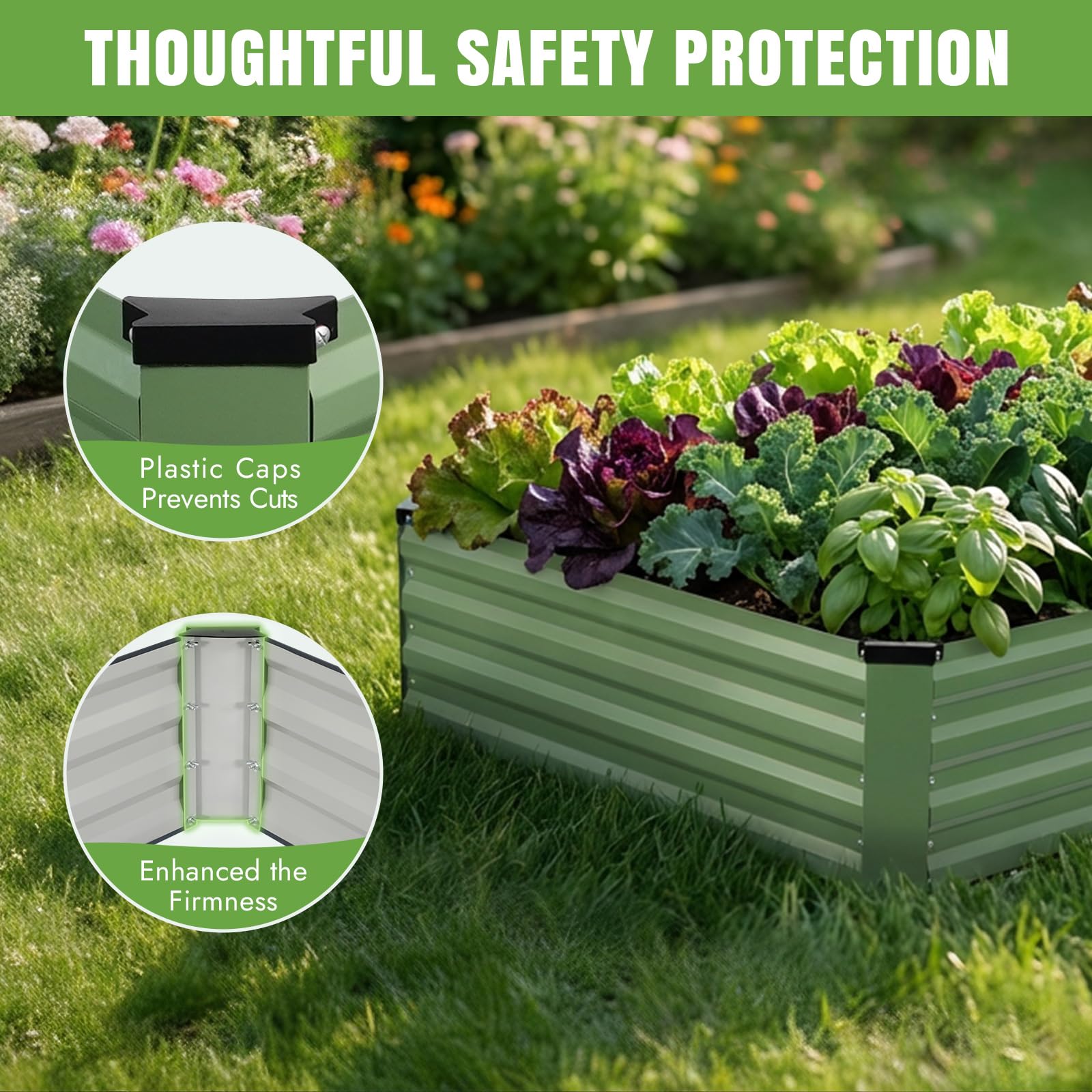 INNO STAGE Kit per aiuola rialzata da giardino zincata, 3,7 x 1,2 x 0,3 m, in metallo, rialzata in acciaio, con guanti, per verdure e fiori, fioriera da terrazzo (verde oliva, 1 pezzo)